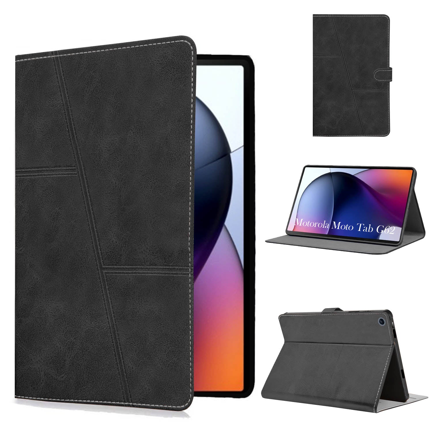 For Flip Cover Folio Case  Motorola Moto Tab G62 10 Inch (PU Leather | Multi-Angle Smart Stand | Card Storage Slots | Silicone Back Pouch)