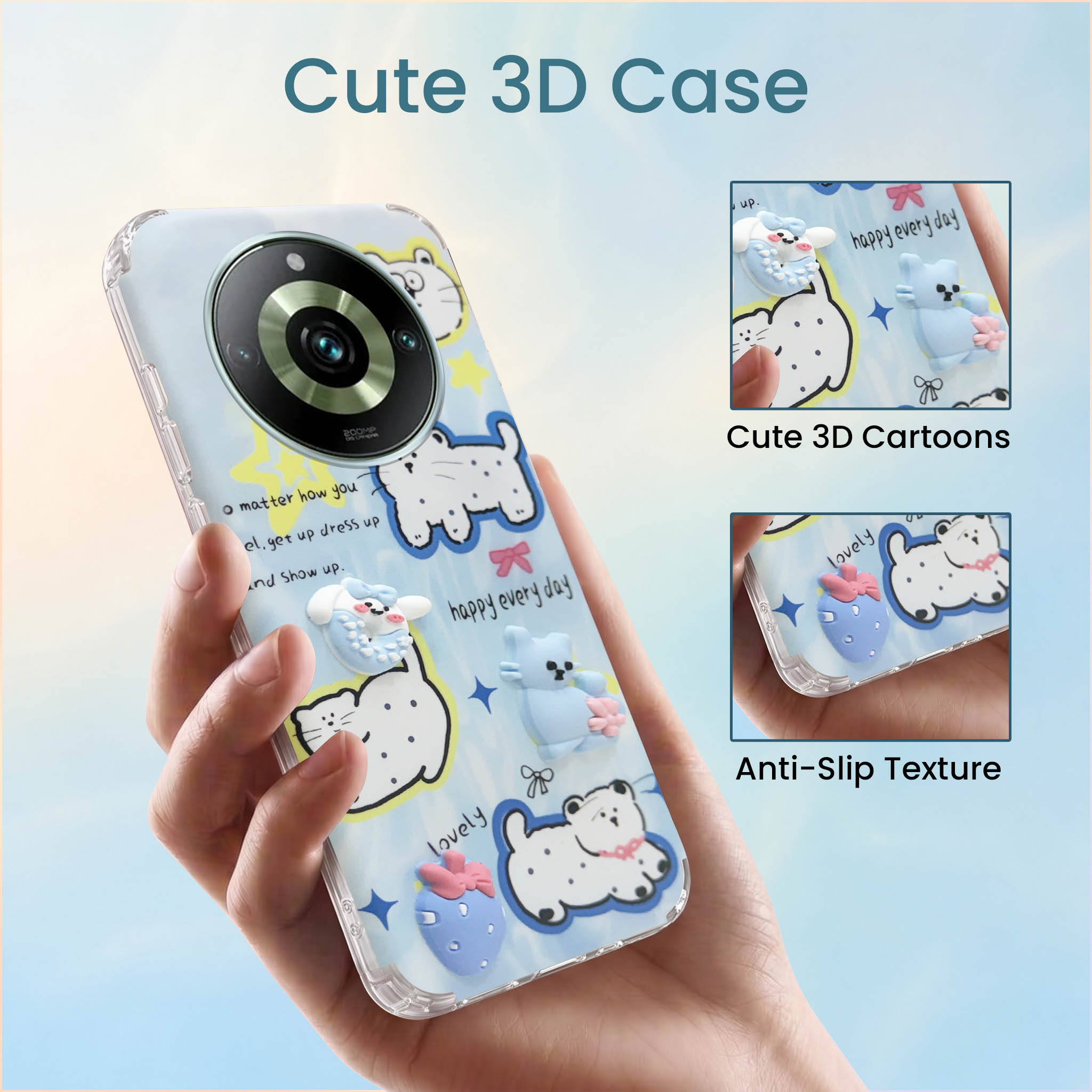For Realme 11 Pro 5G | Realme 11 Pro Plus 5G Back Cover Case (3D Cute Cartoons | Hard Back Side Soft | Matte Premium Finish | HD Printing)