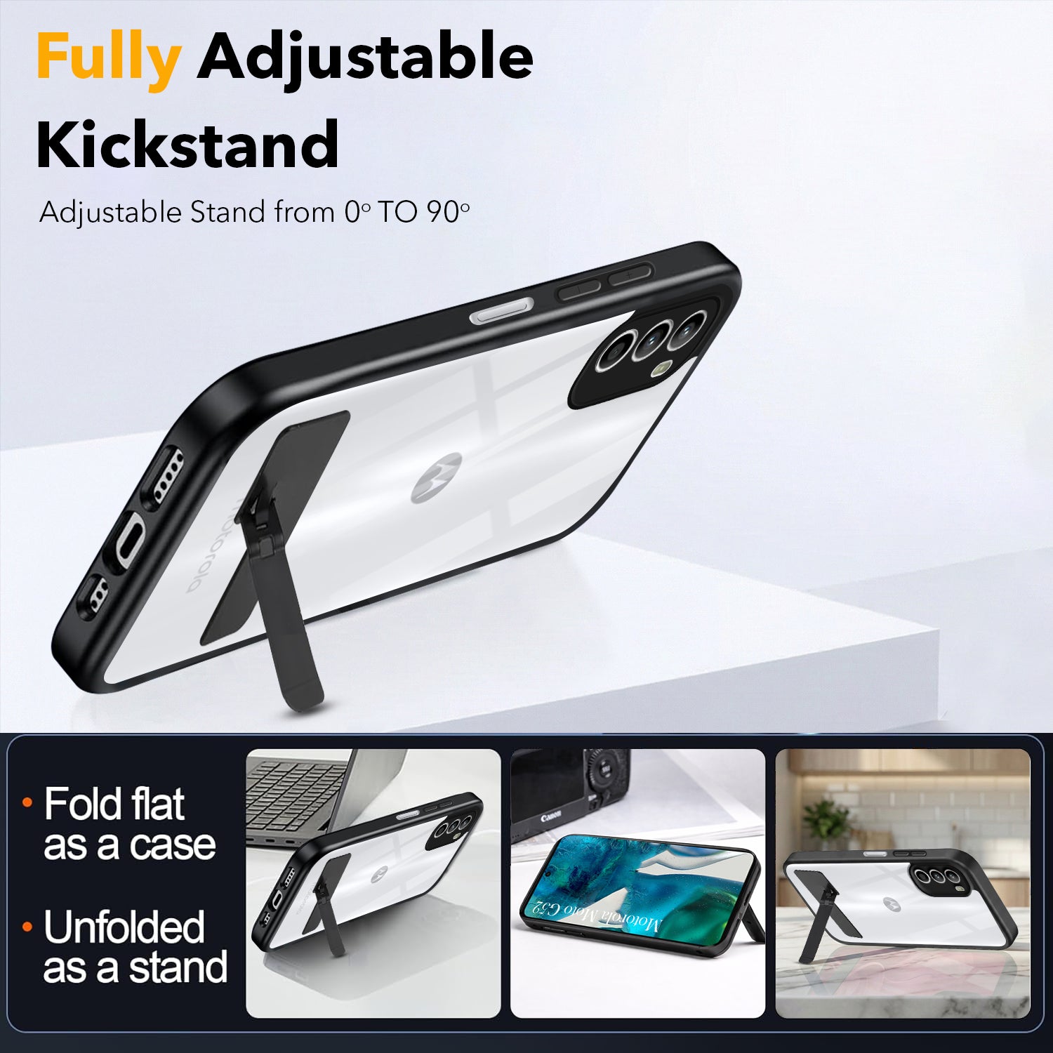 For Motorola Moto G52 5G Back Cover Case (Built-in Stand | Lifetime Anti Yellow | Kickstand Shockproof | Camera Protection | MagSafe Compatible)