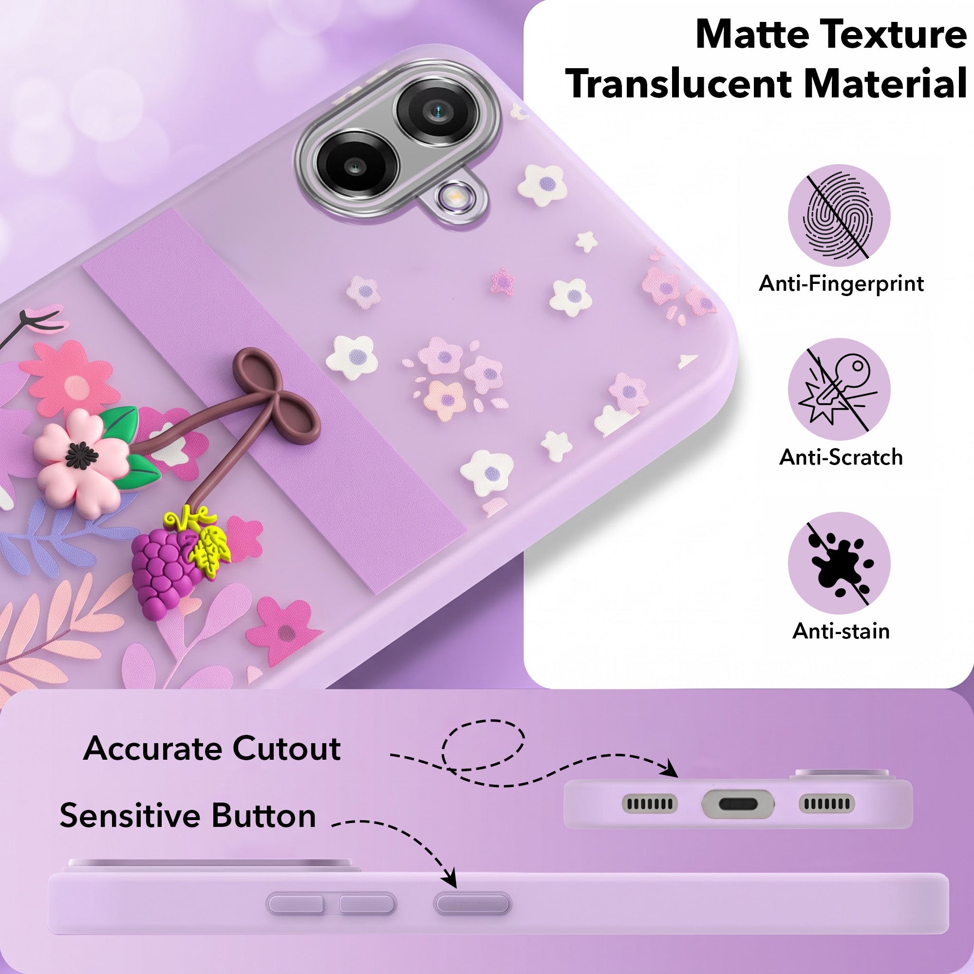 For Samsung Galaxy M17e Back Cover Case (3D Cute Cartoons | Hard Back Side Soft | Matte Premium Finish | HD Printing)