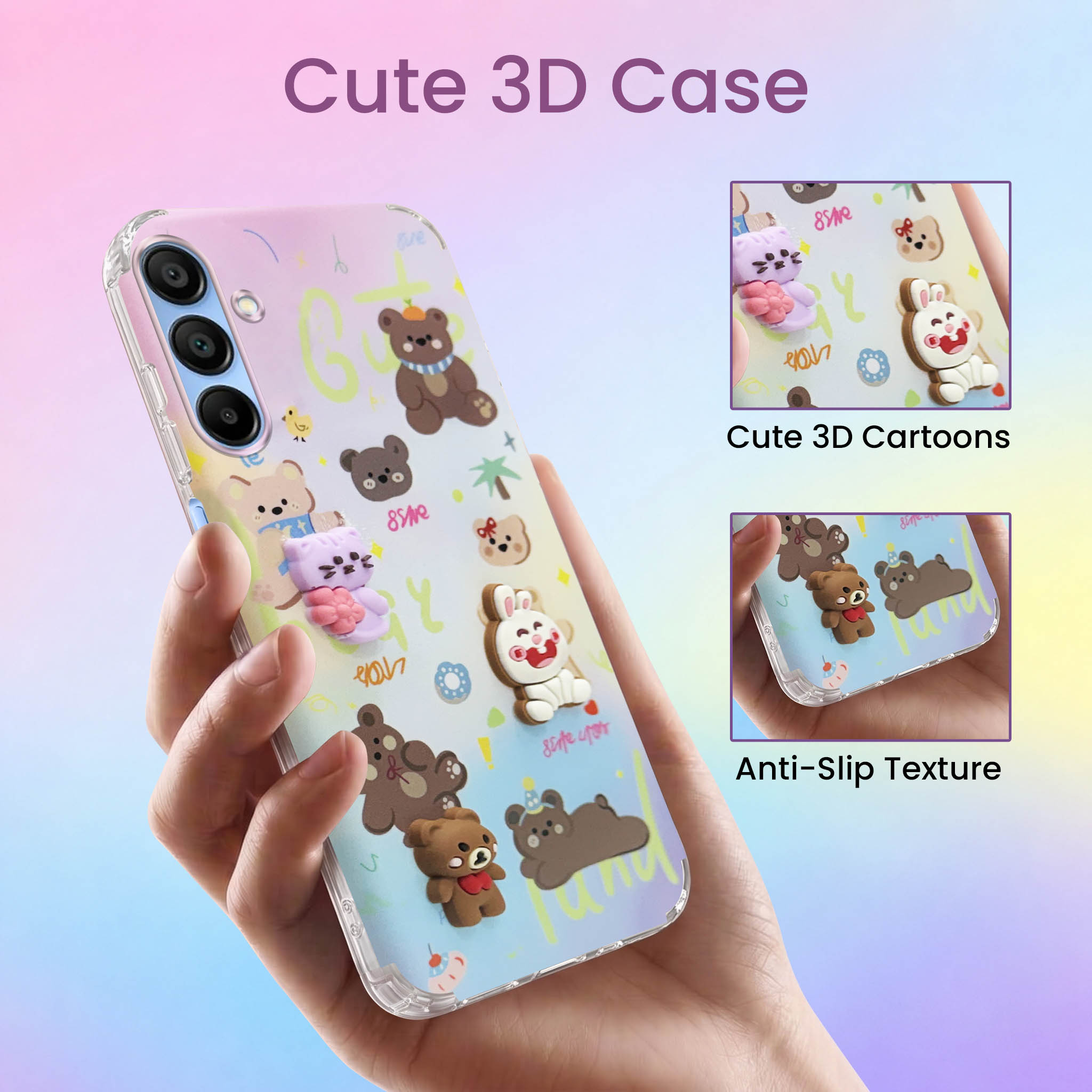 For Samsung Galaxy A15 5G Back Cover Case (3D Cute Cartoons | Hard Back Side Soft | Matte Premium Finish | HD Printing)