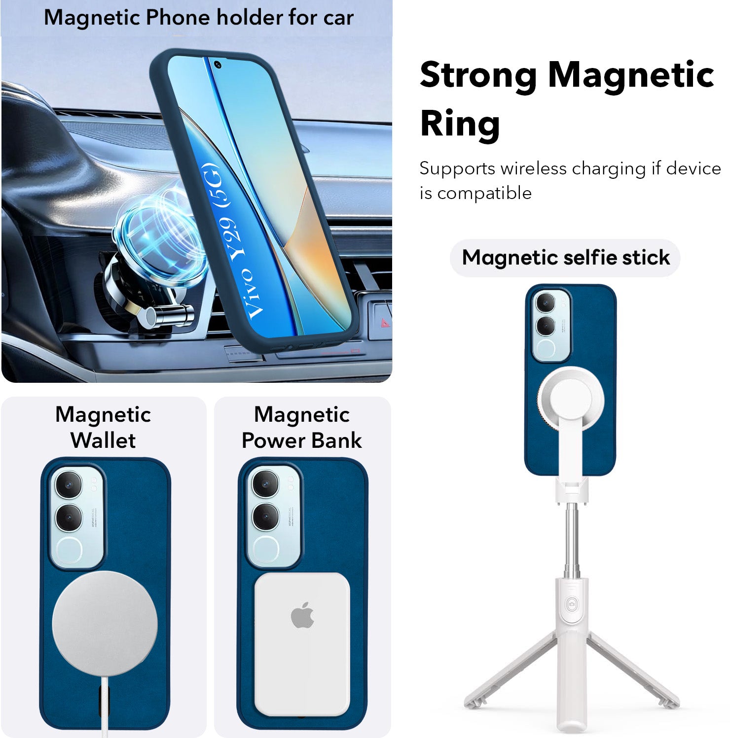 For Vivo Y29 Back Cover Case Leather Finish (MagSafe Compatible Wireless Charging | Soft Touch | Camera Bump Protection)