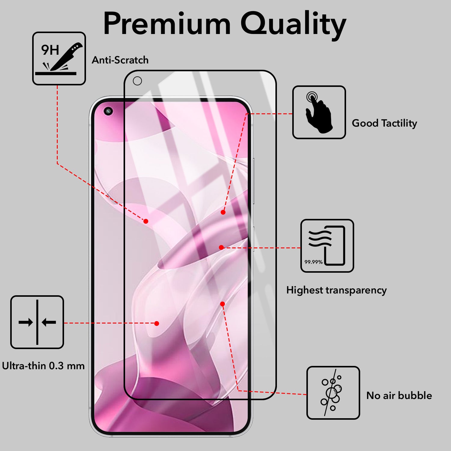 (Pack of 2) Tempered Glass For Xiaomi 11 Lite 5G NE Military-Grade Gorilla Screen Protector With Installation Kit | Shatterproof, Full Coverage, HD Clear, Scratch Resistant