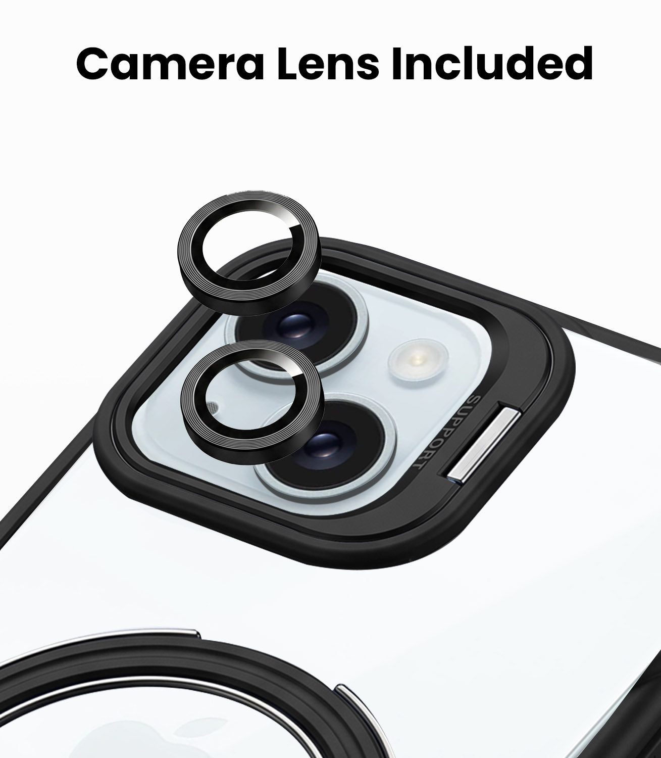 For Apple iPhone 15 Back Cover Case Crystal (Lifetime Anti Yellow | Magnetic Ring Stand | Camera Lens Protection | MagSafe Compatible)