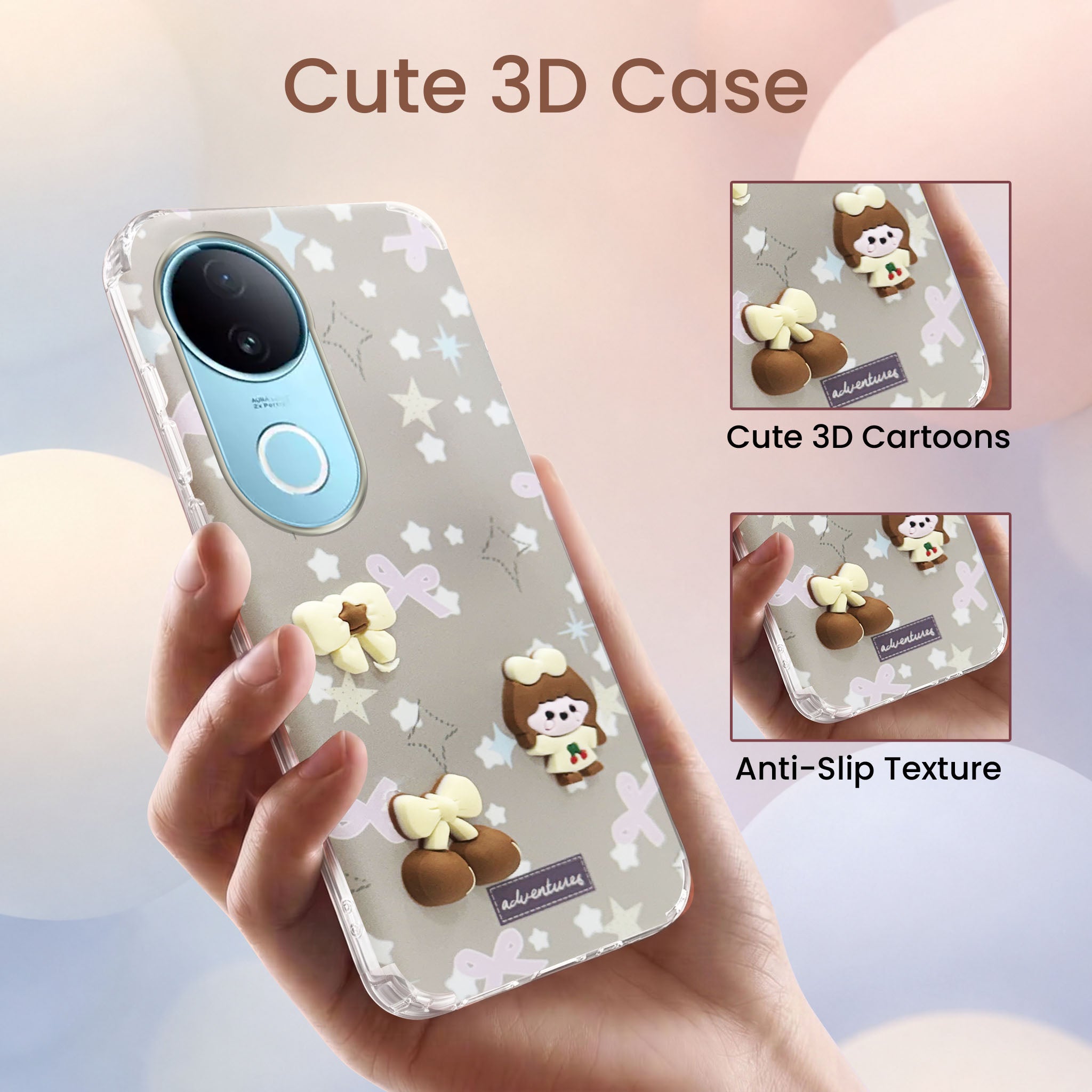 For Vivo iQOO Z10R Back Cover Case (3D Cute Cartoons | Hard Back Side Soft | Matte Premium Finish | HD Printing)