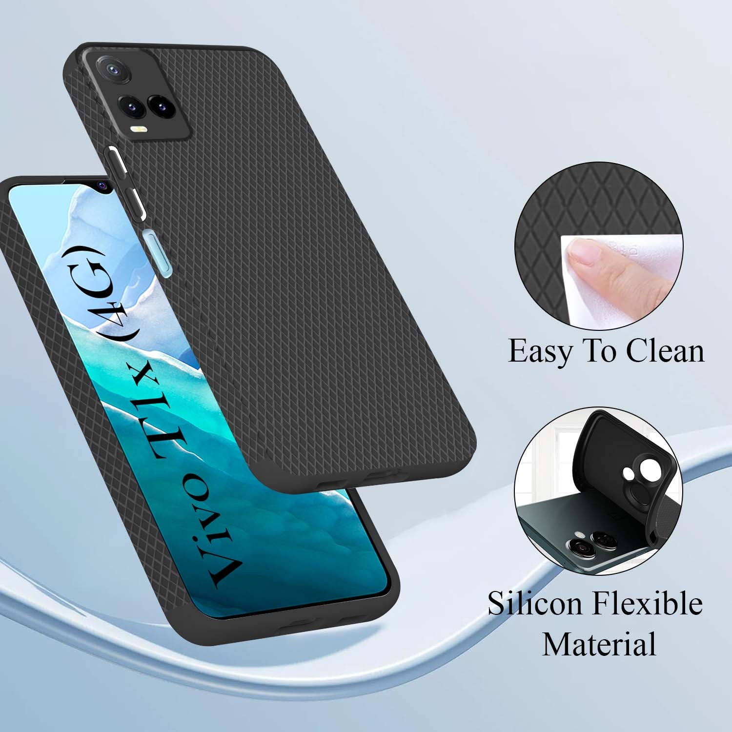 For Vivo T1x 4G  Back Cover Case (Liquid Silicone | Side Grip | Camera Protection)
