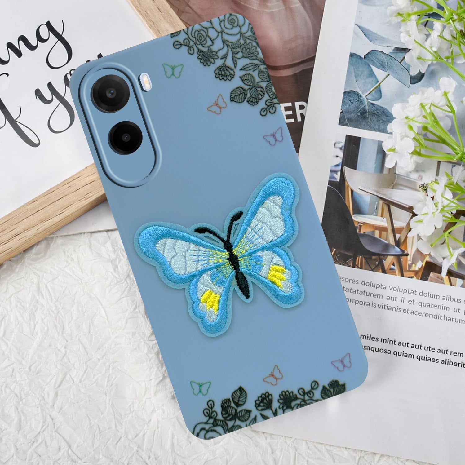 For Poco C81 5G Back Cover Case (Soft Butterfly Embroidery | Women Teen Girls | Camera Protection| Matte Silicone)
