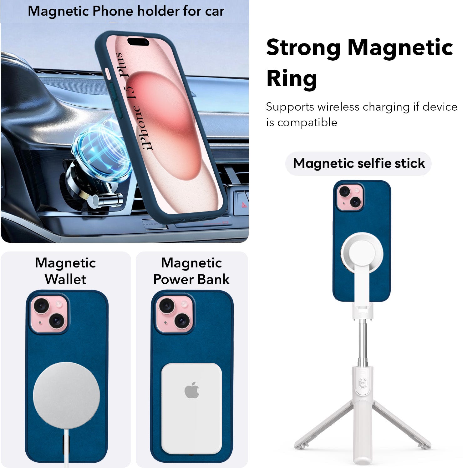 For Apple iPhone 15 Plus Back Cover Case (Sleek Leather Finish | MagSafe Compatible Wireless Charging | Camera Bump Protection)