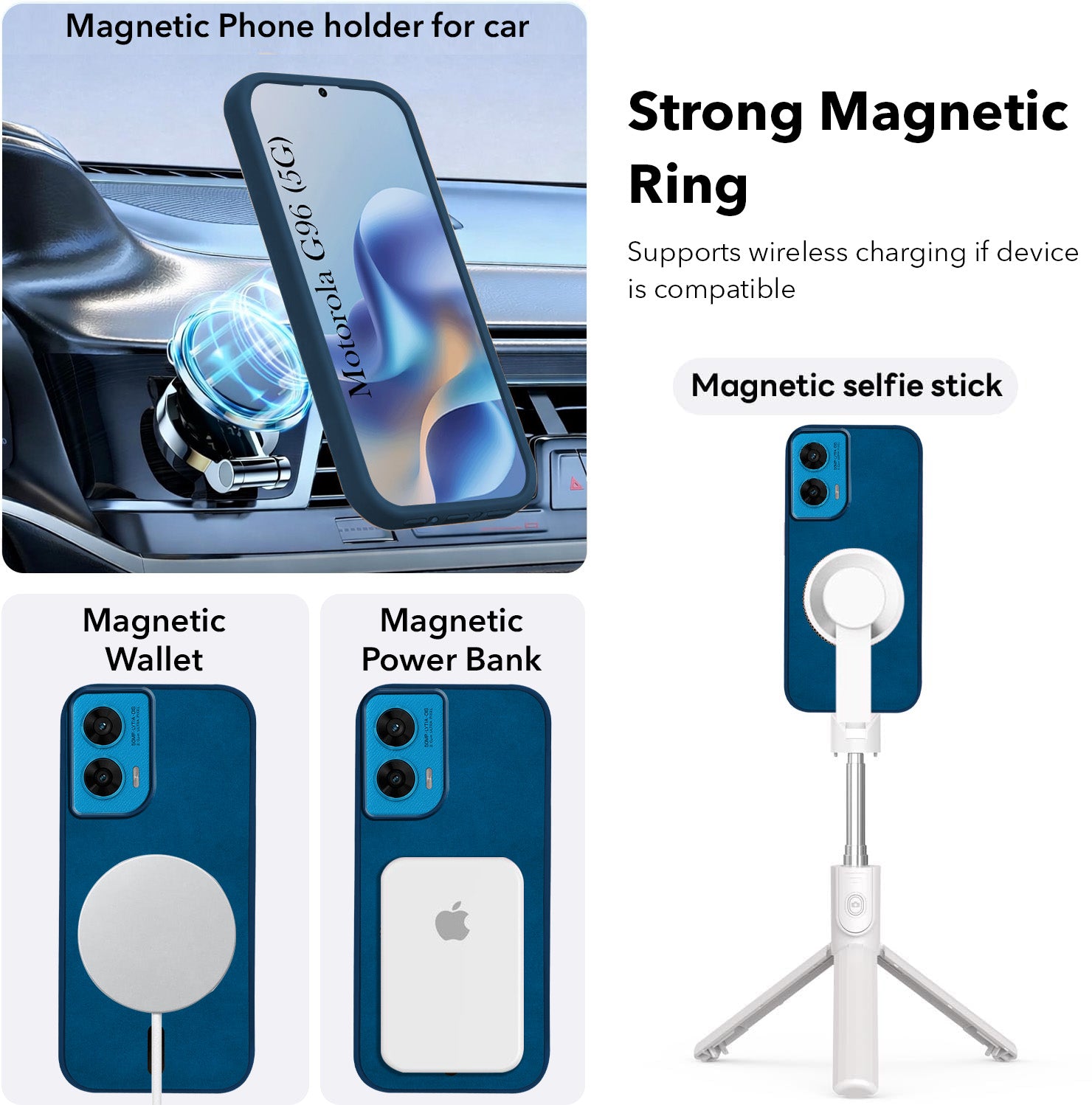 For Motorola Moto G96 Back Cover Case Leather Finish (MagSafe Compatible Wireless Charging | Soft Touch | Camera Bump Protection)