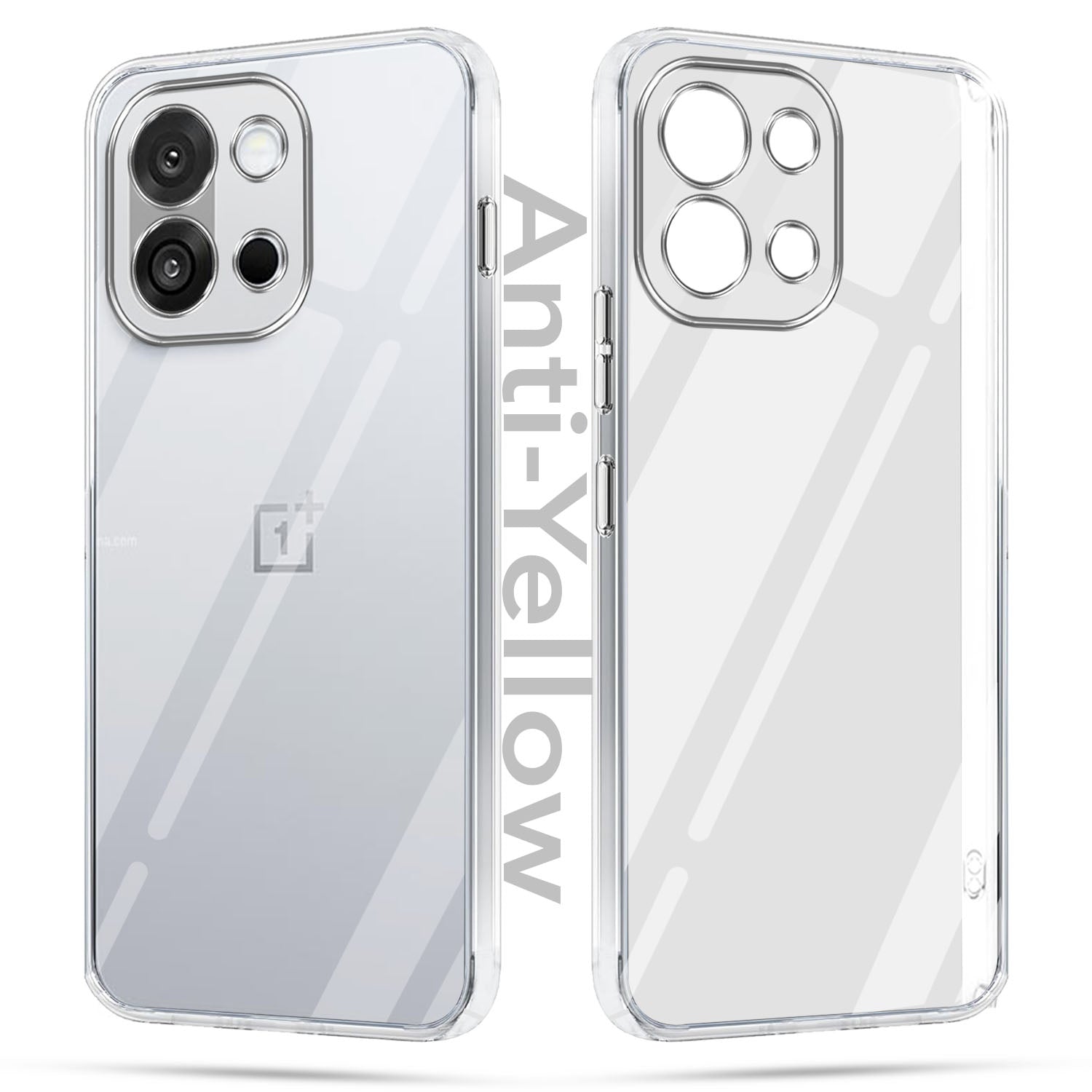 For OnePlus 13S Combo with Back Cover and 9H Tempered Glass (Lifetime Anti-Yellow | Sleek Hard Crystal | Oleophobic Coating Screen Glass)