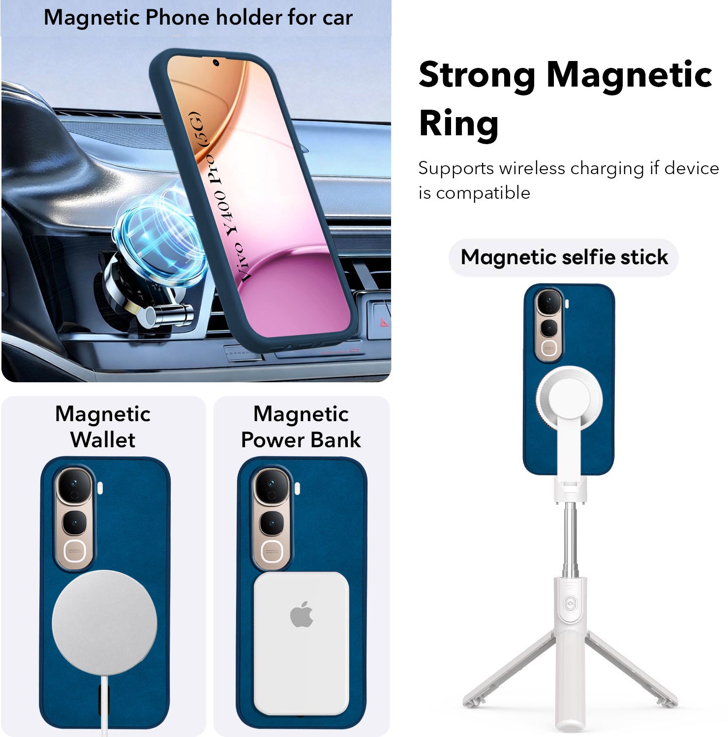 For Vivo Y400 Pro Back Cover Case Leather Finish (MagSafe Compatible Wireless Charging | Soft Touch | Camera Bump Protection)