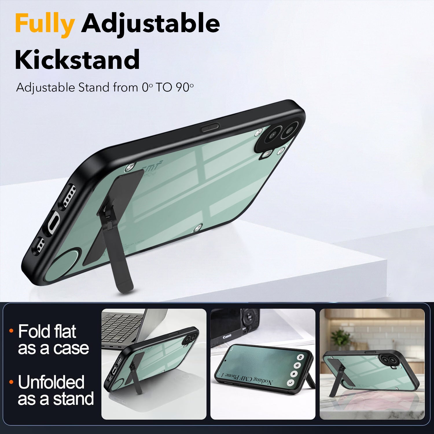 For Nothing CMF Phone 1 Back Cover Case (Built-in Stand | Lifetime Anti Yellow | Kickstand Shockproof | Camera Protection | MagSafe Compatible)