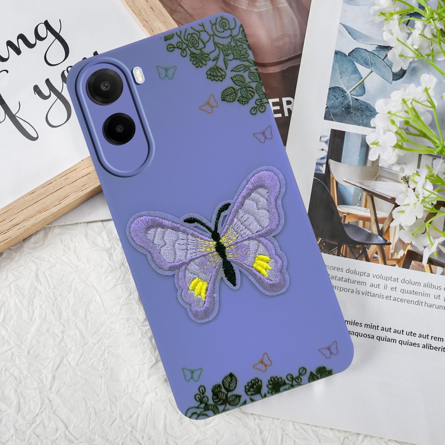 For Poco C81 5G Back Cover Case (Soft Butterfly Embroidery | Women Teen Girls | Camera Protection| Matte Silicone)
