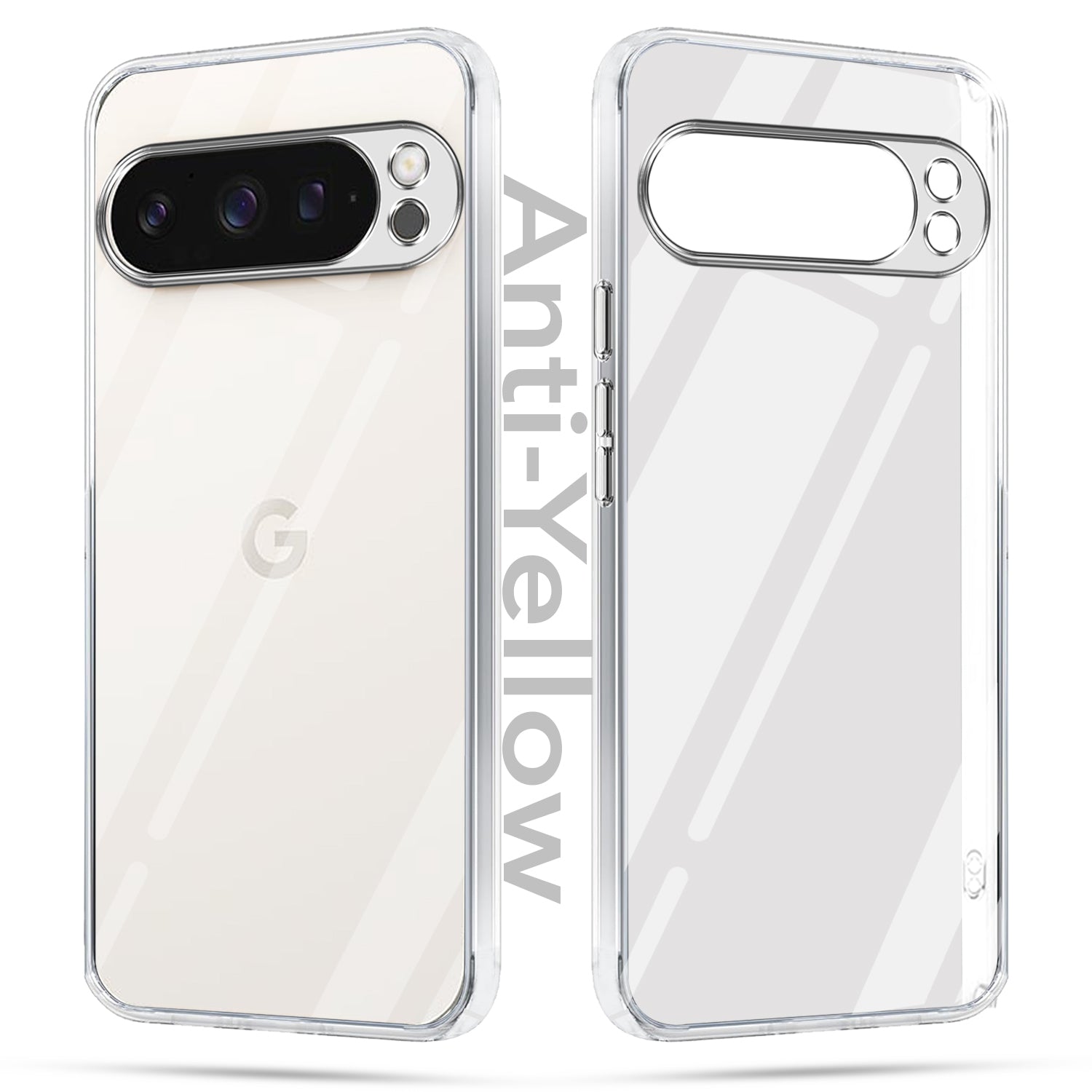 For Google Pixel 9 Pro Combo with Back Cover and 9H Tempered Glass (Lifetime Anti-Yellow | Sleek Hard Crystal | Oleophobic Coating Screen Glass)