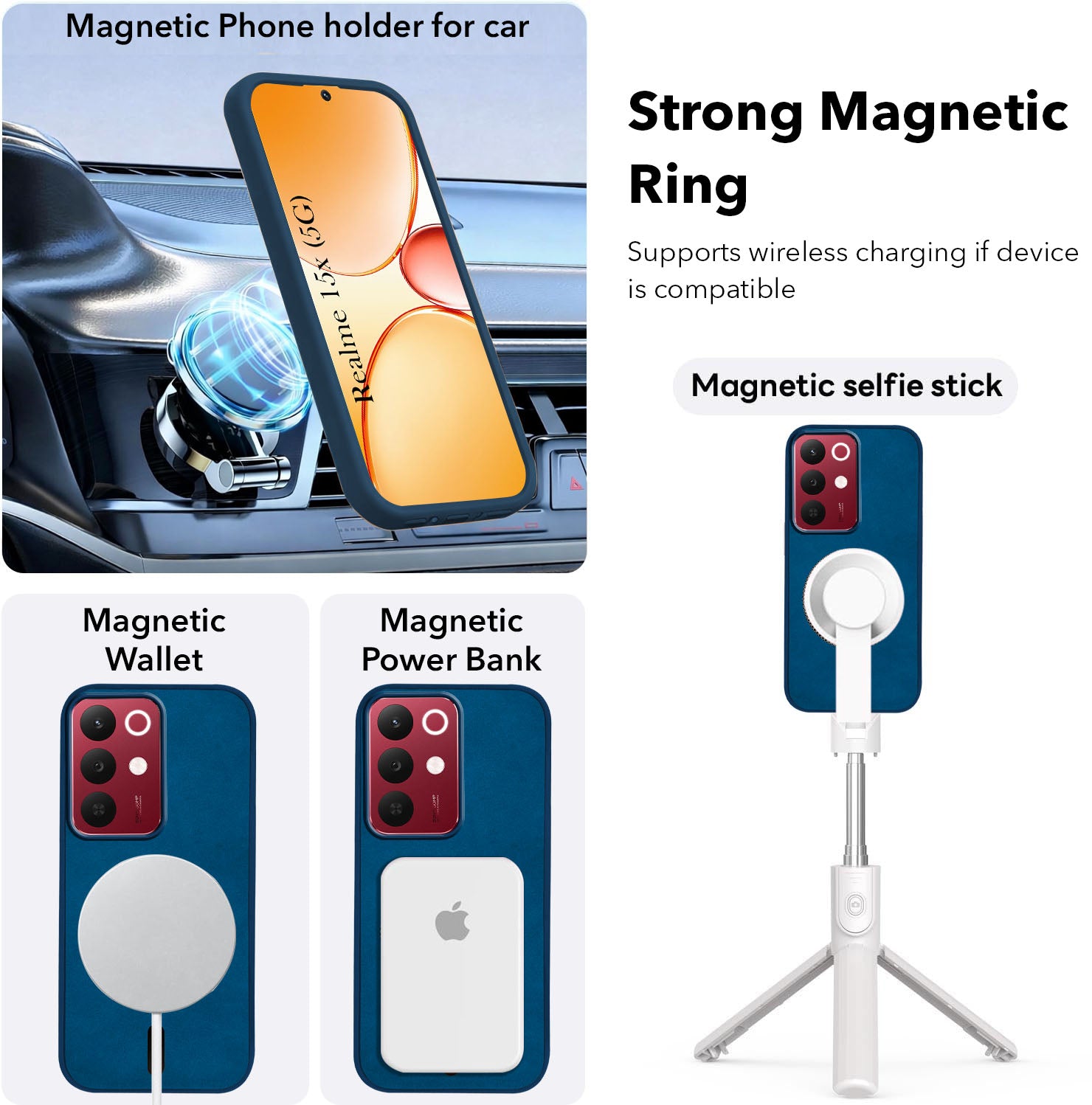 For Realme 15X Back Cover Case Leather Finish (MagSafe Compatible Wireless Charging | Soft Touch | Camera Bump Protection)