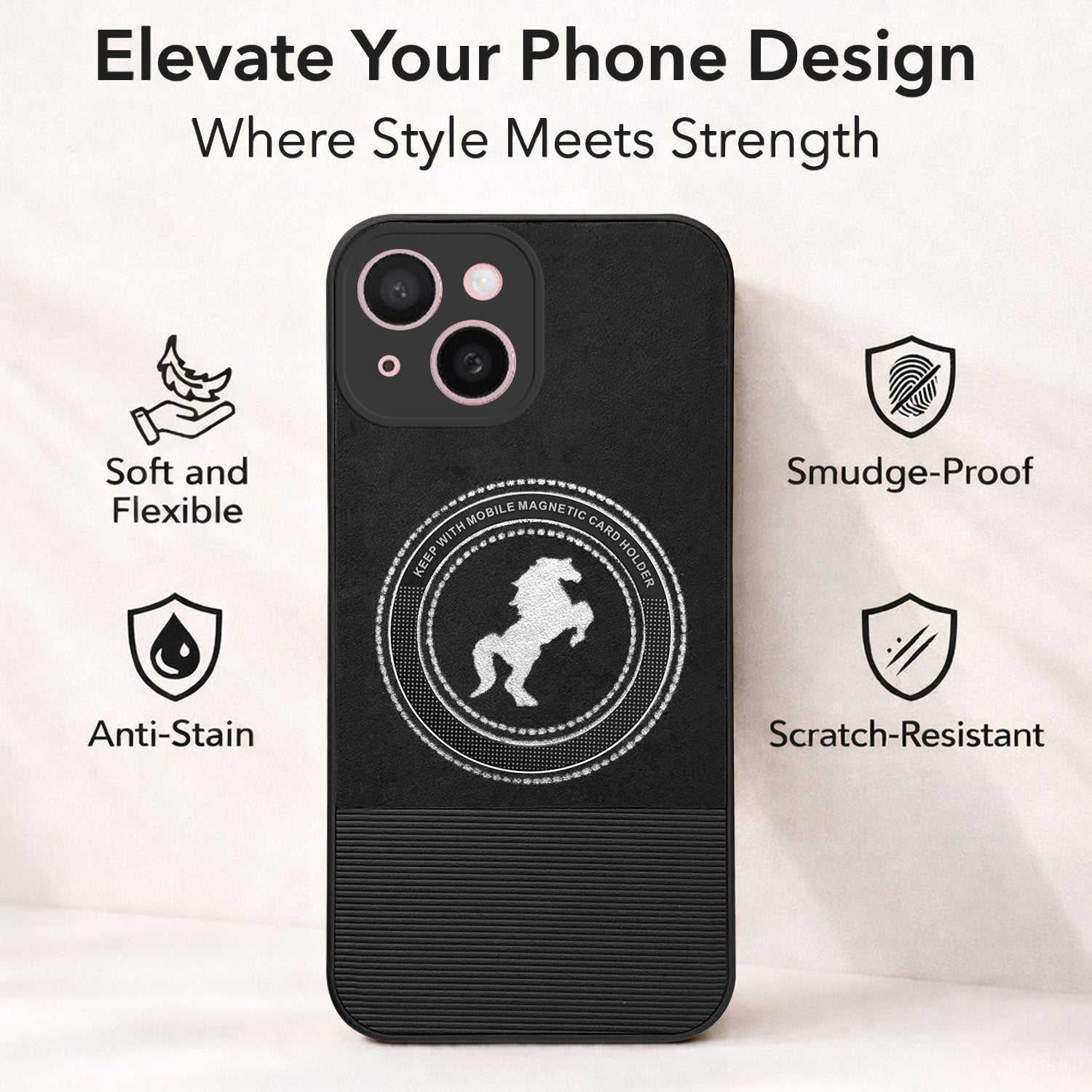 For Apple iPhone 15 Back Cover Case PU Leather Finish (Professional Minimalist Texture | MagSafe Compatile | Camera Protection | Sleek Sober Formal)