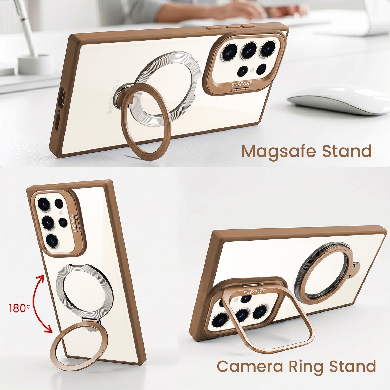 For Samsung Galaxy S23 Ultra Back Cover Case Crystal (Lifetime Anti Yellow | Magnetic Ring Stand | Camera Lens Protection | MagSafe Compatible)