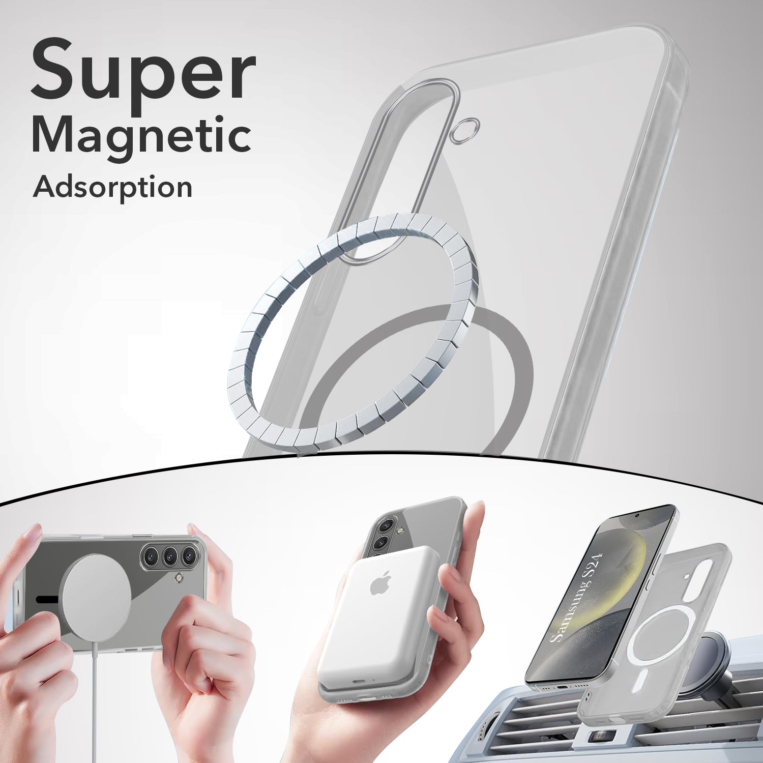 For Samsung Galaxy S24 Back Cover Case Lifetime Anti-Yellow MagSafe Compatible Clear (Sleek Hard Crystal | Shockproof and Camera Protection)