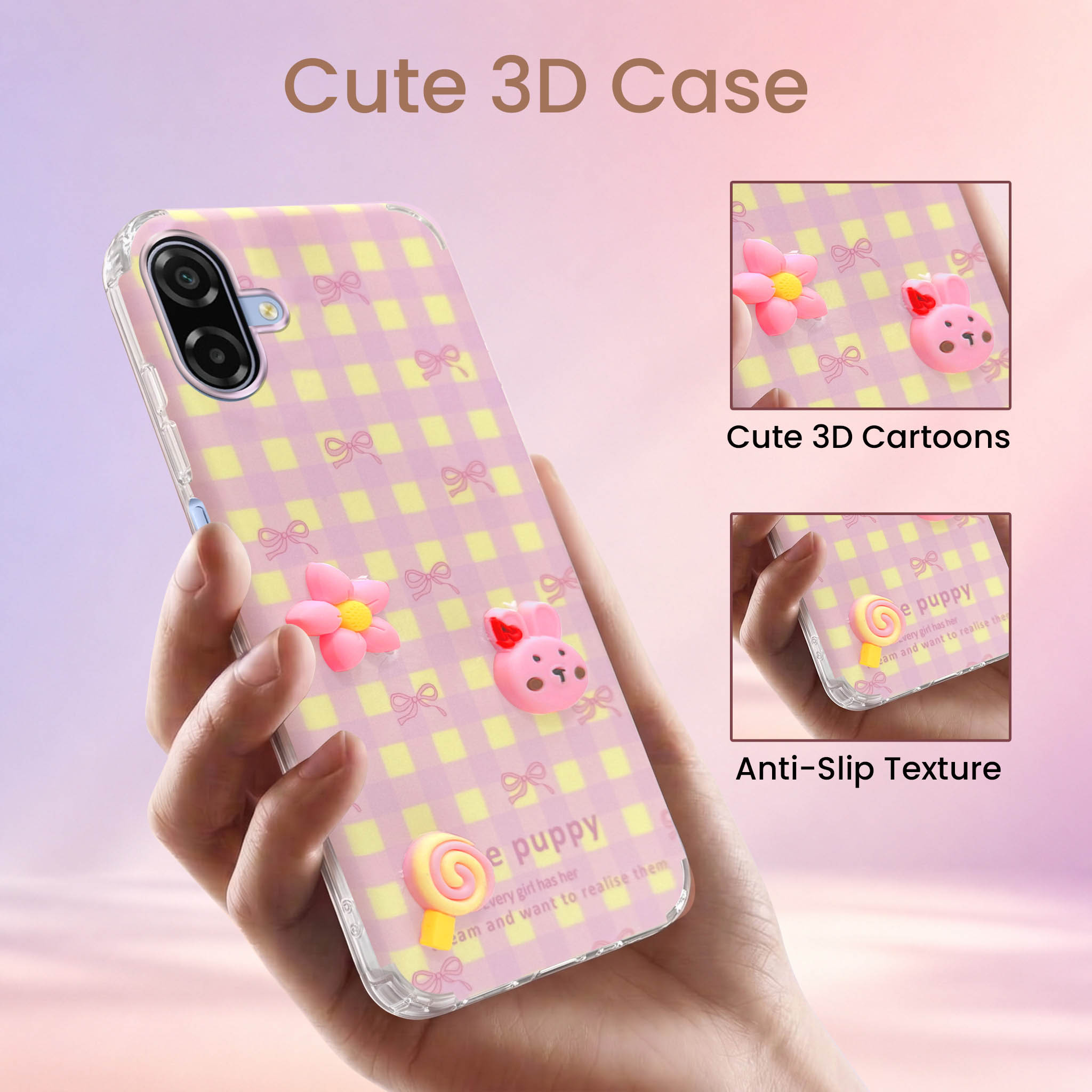 For Samsung Galaxy A07 5G | F70e 5G Back Cover Case (3D Cute Cartoons | Hard Back Side Soft | Matte Premium Finish | HD Printing)