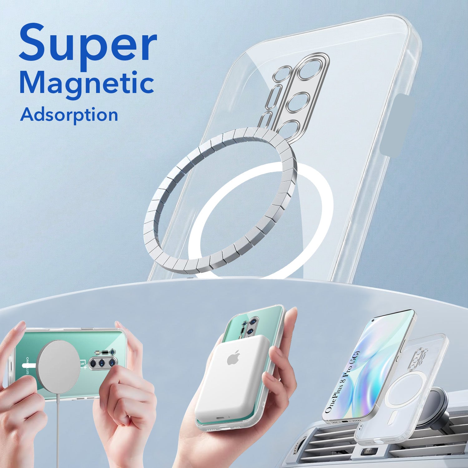 For OnePlus 8 Pro Back Cover Case Lifetime Anti-Yellow MagSafe Compatible Clear (Sleek Hard Crystal | Shockproof and Camera Protection)
