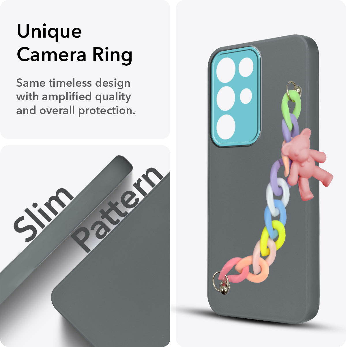 For Realme 15X Back Cover Case (Matte Finish |Wrist Hanging Chain | Teddy Bracelet Charms | Full Camera Protection)