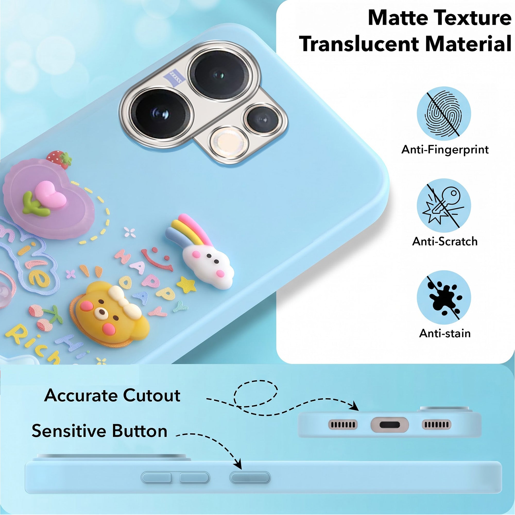 For Vivo V60 | Vivo T4 Pro Back Cover Case (3D Cute Cartoons | Hard Back Side Soft | Matte Premium Finish | HD Printing)