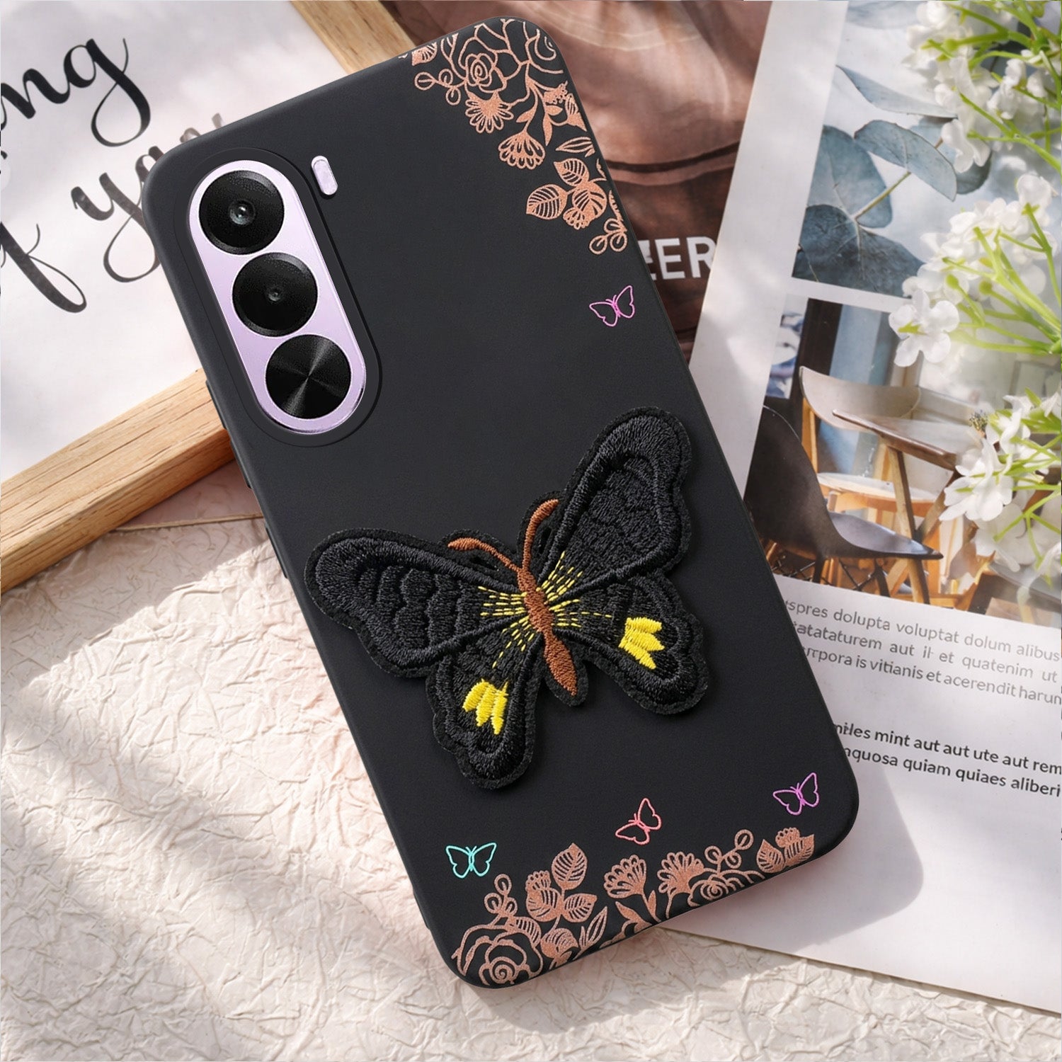 For Realme P4x Back Cover Case (Soft Butterfly Embroidery | Women Teen Girls | Camera Protection| Matte Silicone)