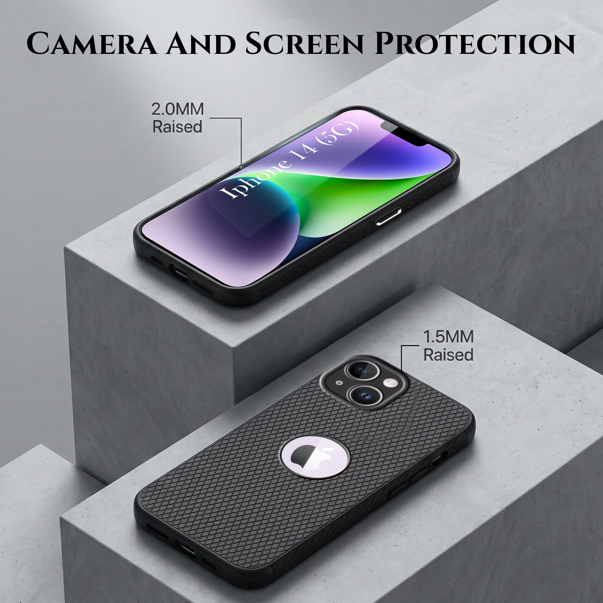 For Apple iPhone 14 Combo with Back Cover and 9H Tempered Glass (Liquid Silicone | Camera Protection | Oleophobic Coating Screen Glass)
