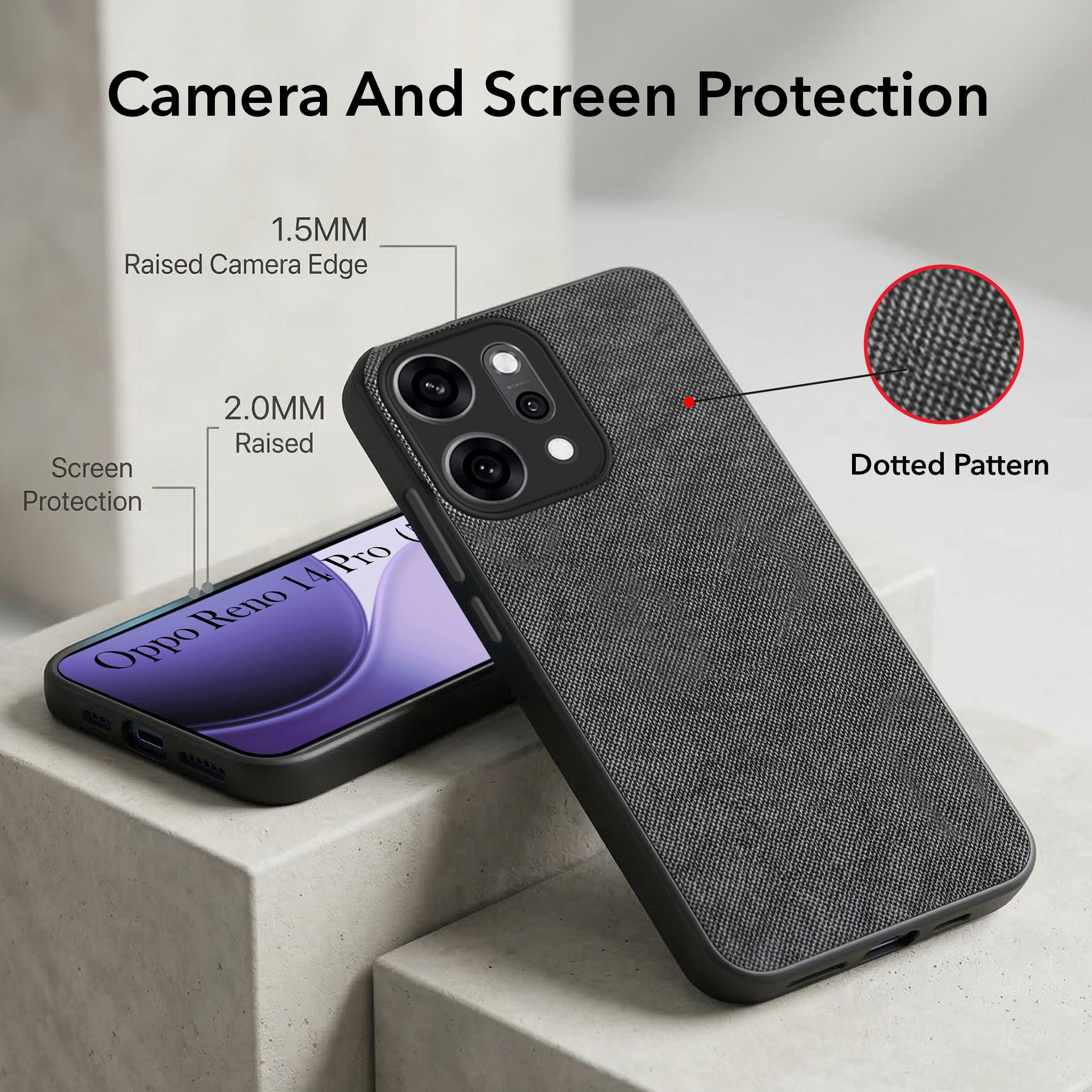 For Oppo Reno14 Pro Combo (Textured Grip Design | Micro-Fiber Cloth Inside | Oleophobic Coating Screen Glass)