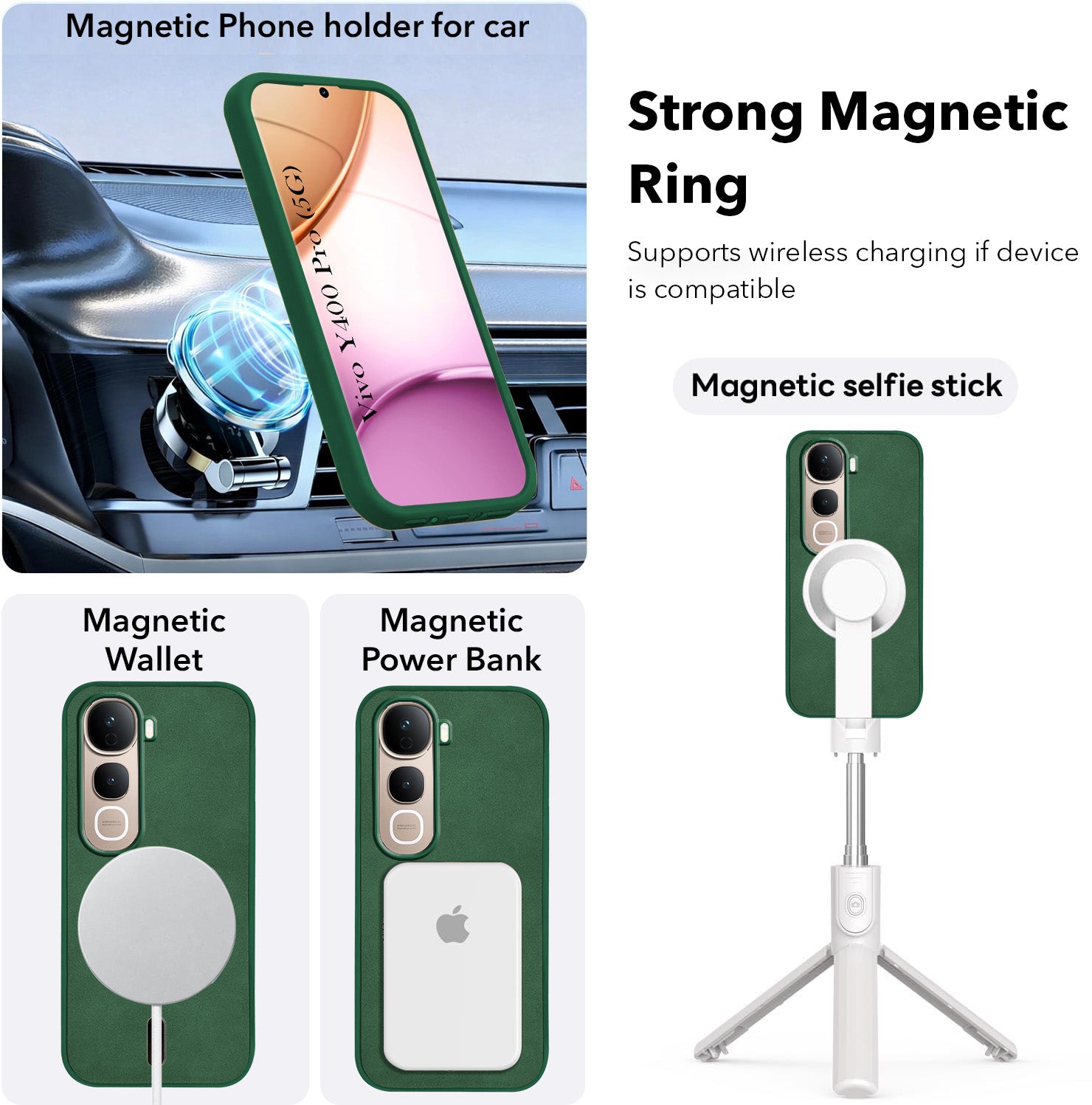 For Vivo Y400 Pro Back Cover Case Leather Finish (MagSafe Compatible Wireless Charging | Soft Touch | Camera Bump Protection)