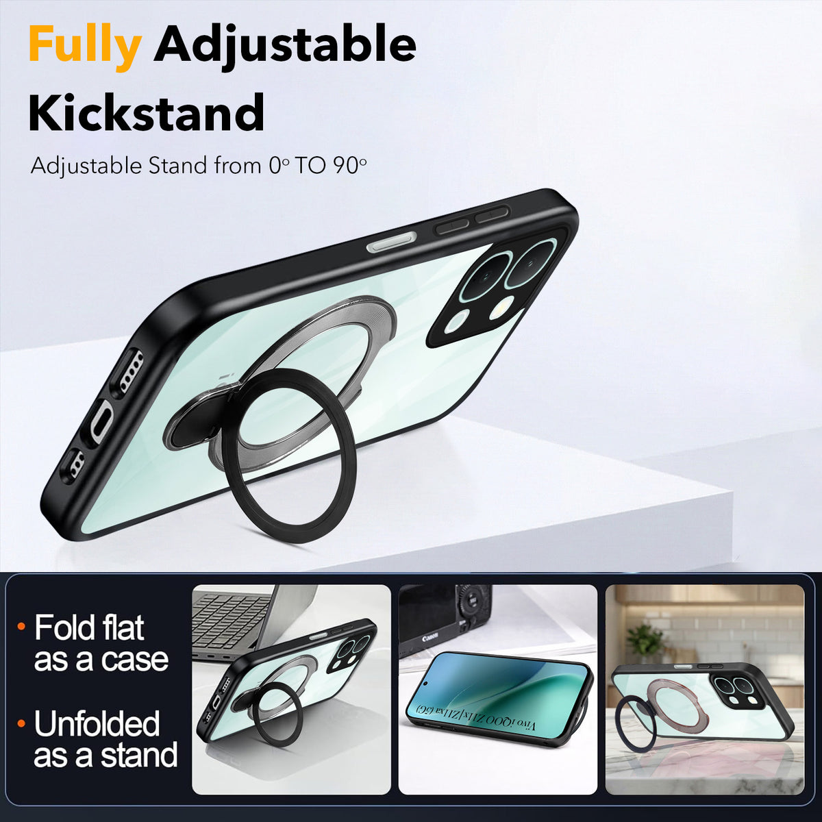 For Vivo iQOO Z11x 5G | Vivo iQOO Z11xa Back Cover Case (Kick Stand Ring Holder | Life time Anti Yellow | Camera Protection)