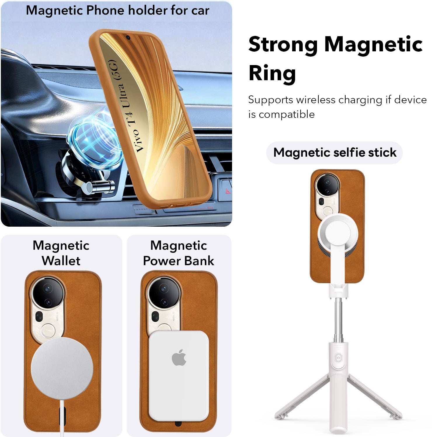 For Vivo T4 Ultra Back Cover Case Leather Finish (MagSafe Compatible Wireless Charging | Soft Touch | Camera Bump Protection)