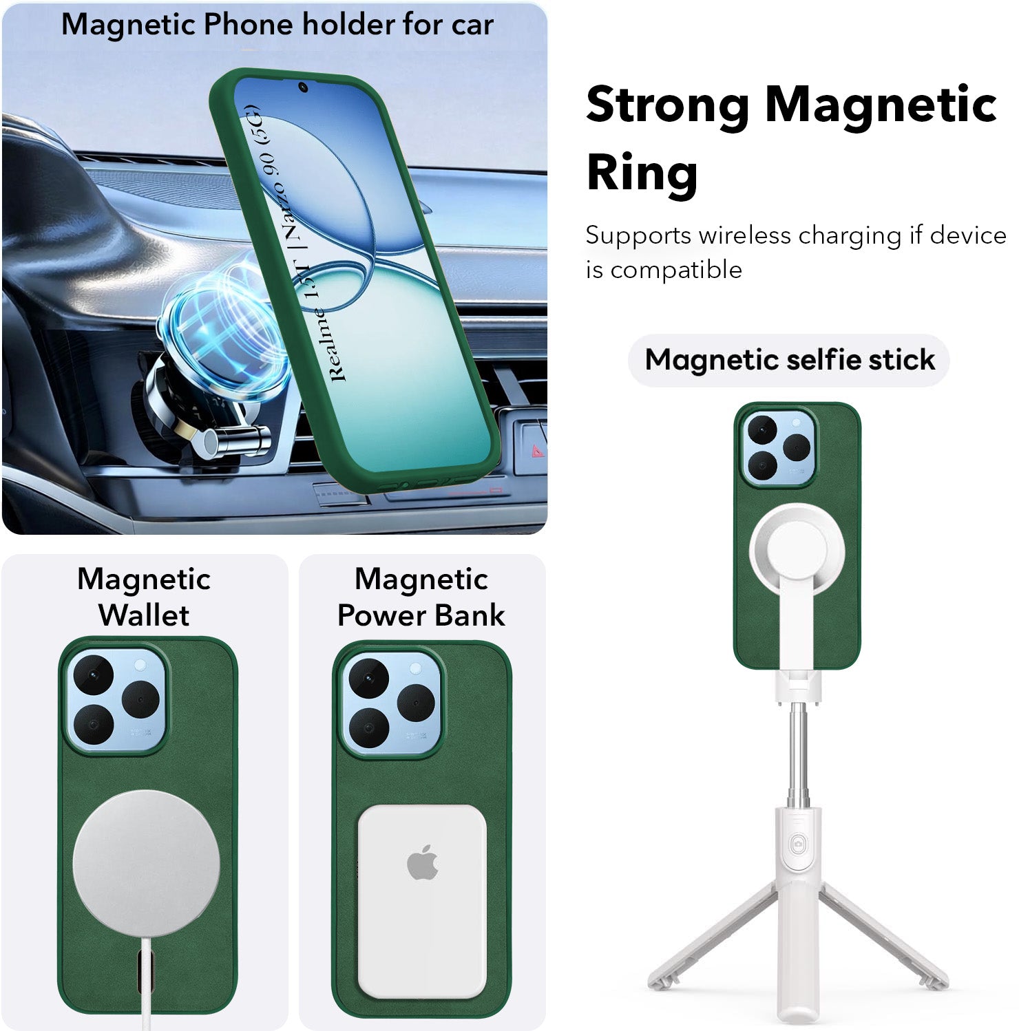 For Realme 15T | Realme Narzo 90 Back Cover Case Leather Finish (MagSafe Compatible Wireless Charging | Soft Touch | Camera Bump Protection)