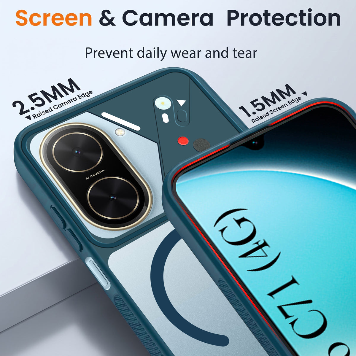 For Poco C71 Back Cover Case Lifetime Anti-Yellow Clear (Camera Protection | Side Grip | Wireless MagSafe Compatible)