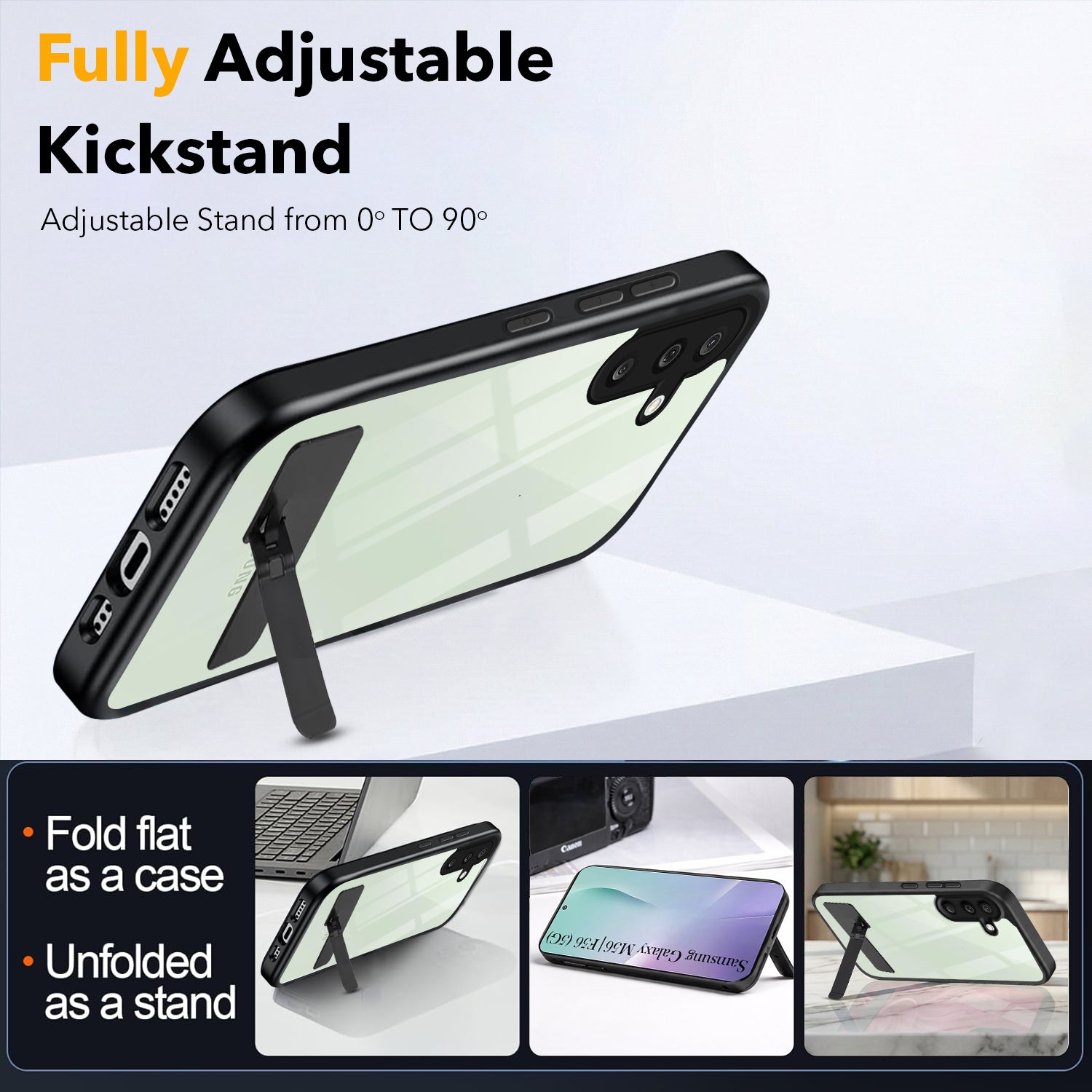 For Samsung Galaxy M56 | Samsung Galaxy F56 Back Cover Case (Built-in Stand | Lifetime Anti Yellow | Kickstand Shockproof | Camera Protection | MagSafe Compatible)