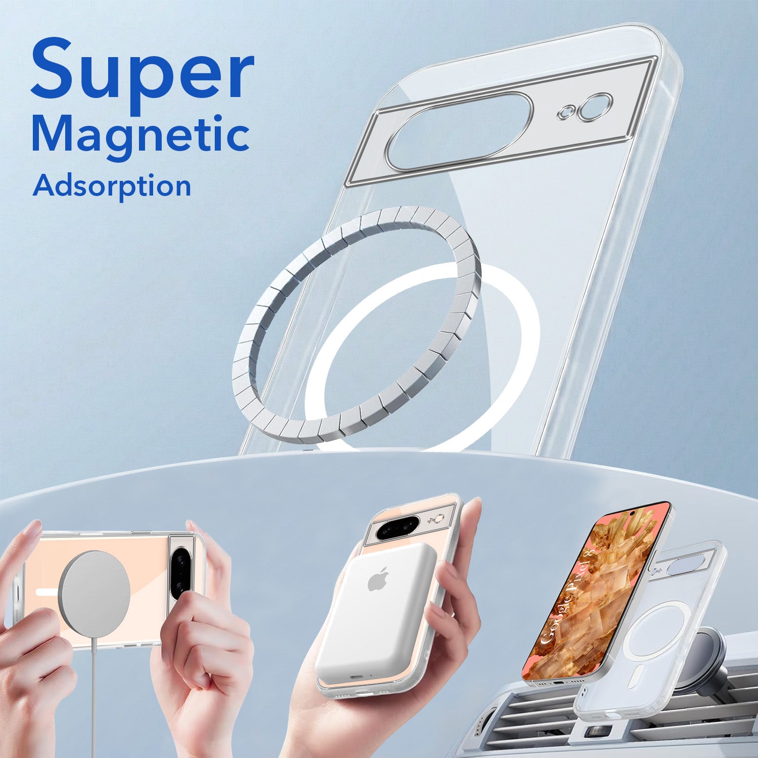 For Google Pixel 8 Back Cover Case Lifetime Anti-Yellow MagSafe Compatible Clear (Sleek Hard Crystal | Shockproof and Camera Protection)