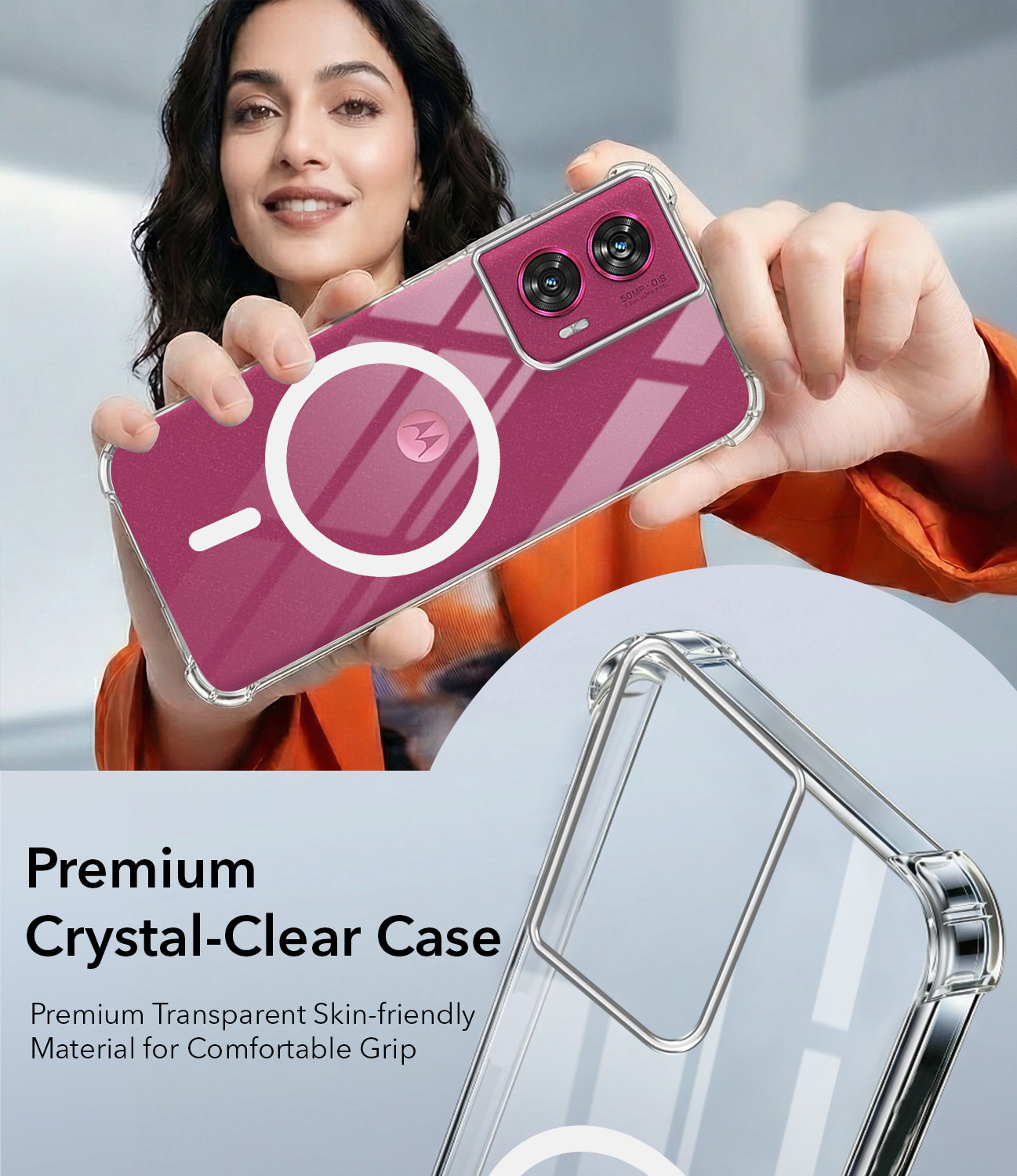 For Motorola Moto Edge 50 Fusion Back Cover Shockproof Crystal-Clear (Magsafe Wireless Support | Drop & Camera Protection | Hard Polycarbonate)