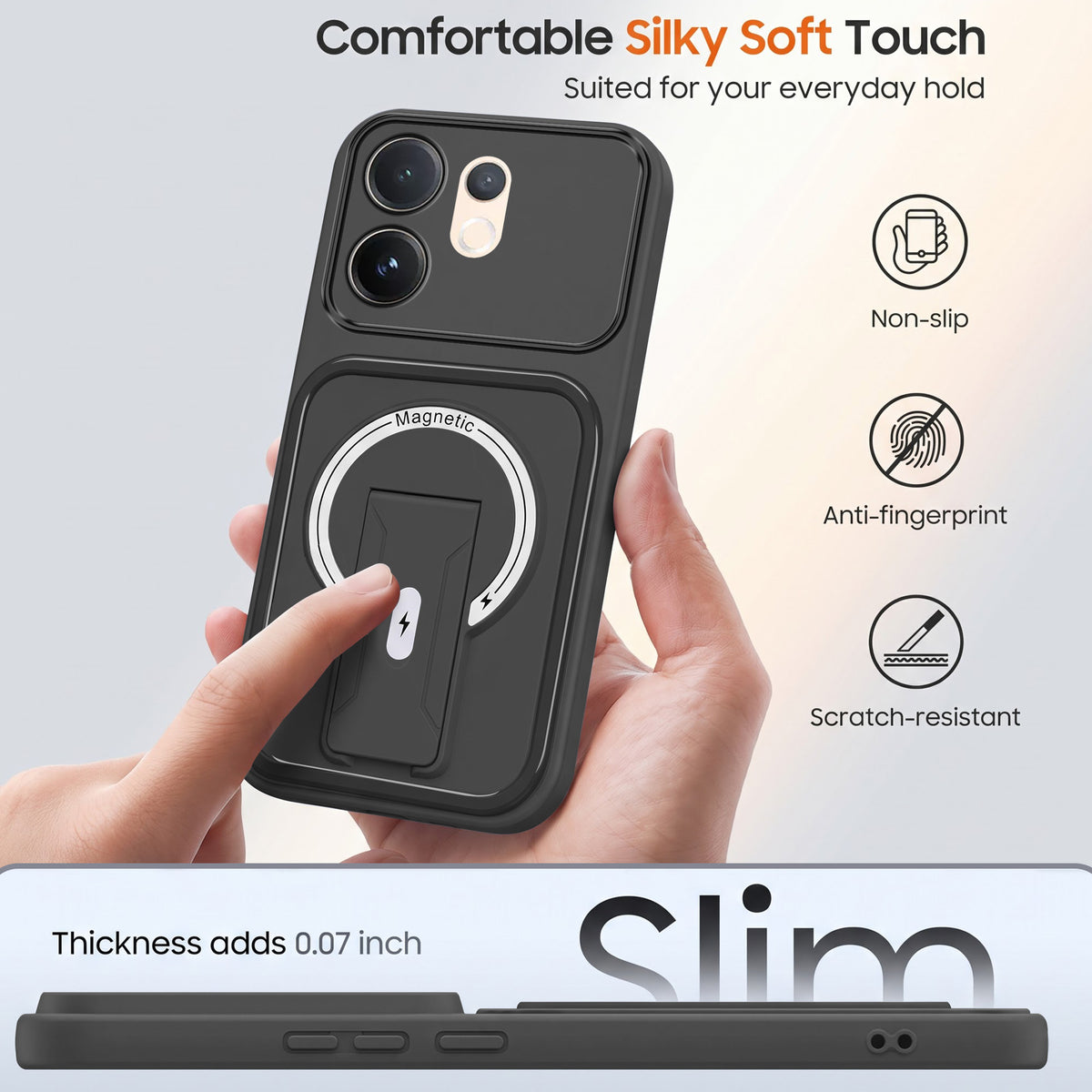 For Vivo V60 | Vivo T4 Pro Back Case Cover Metallic (Hybrid Armor Kickstand | MagSafe Compatible | Camera Protection Shockproof)