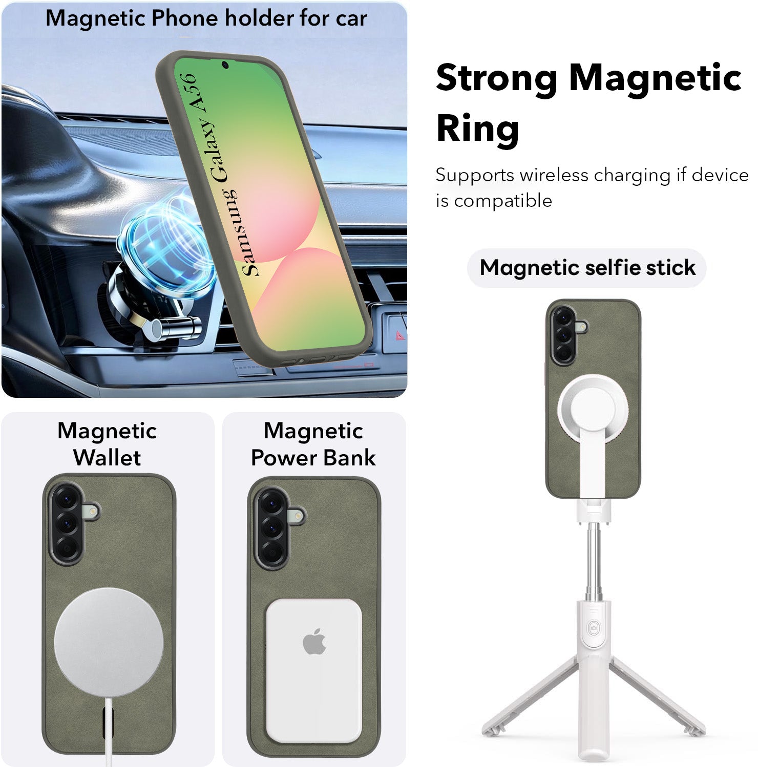For Samsung Galaxy A56 Back Cover Case Leather Finish (MagSafe Compatible Wireless Charging | Soft Touch | Camera Bump Protection)