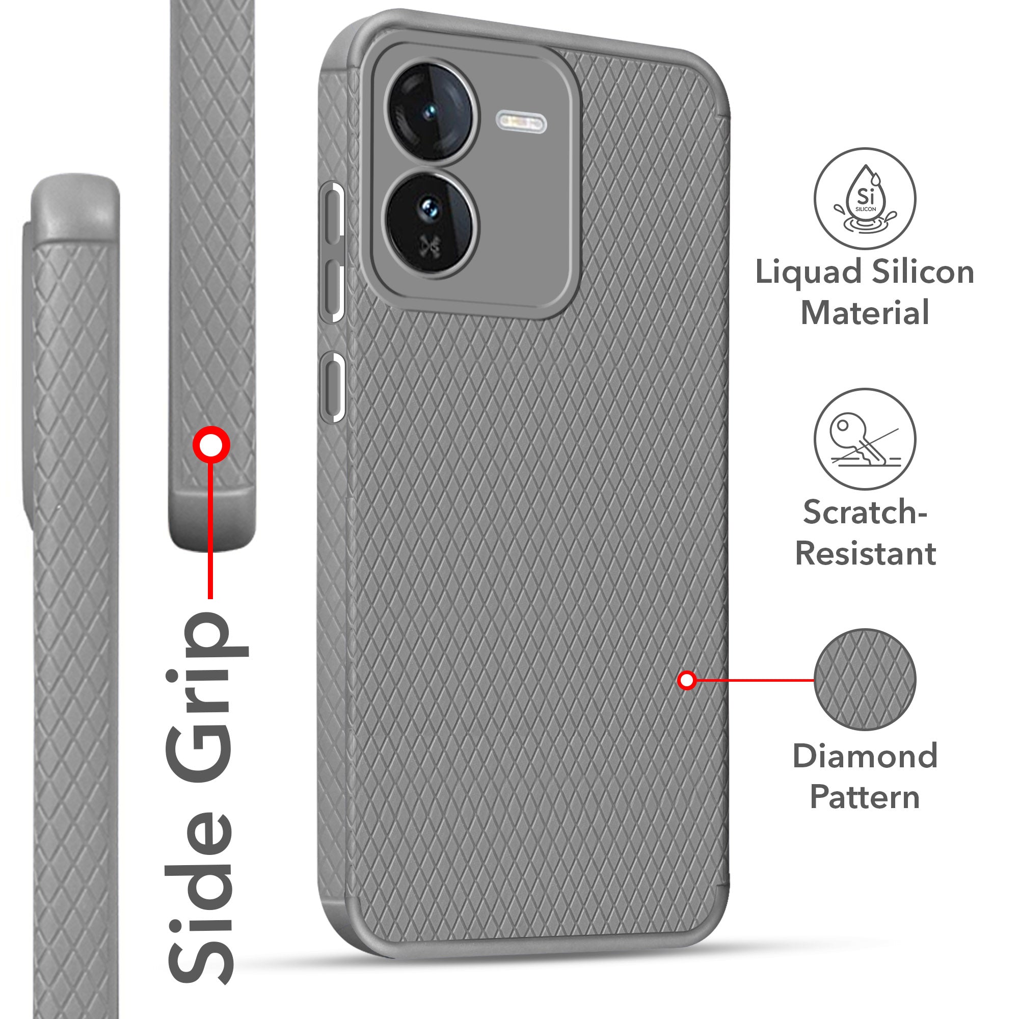 For Vivo IQOO Z9 5G Back Cover Case (Liquid Silicone | Side Grip | Camera Protection)