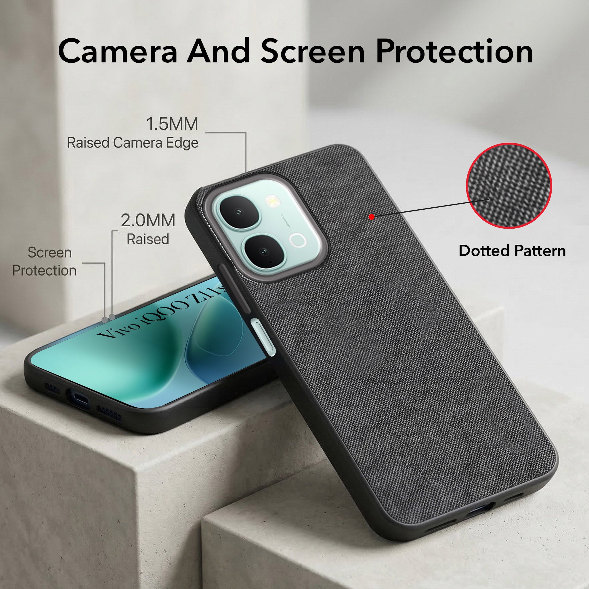 For Vivo iQOO Z11x 5G Combo with Back Cover and 9H Tempered Glass (Textured Grip Design | Micro-Fiber Cloth Inside | Oleophobic Coating Screen Glass)