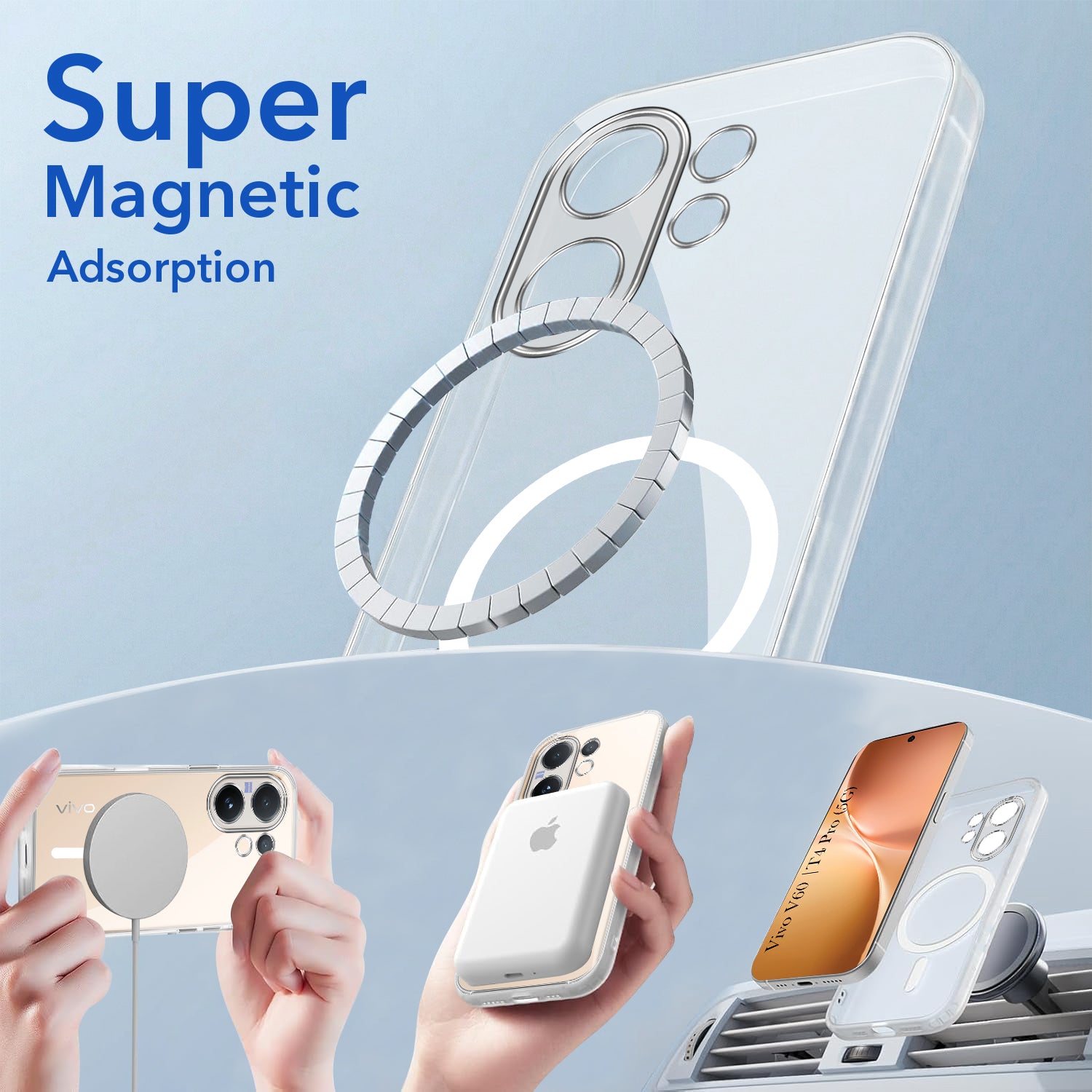 For Vivo V60 | Vivo T4 Pro Back Cover Case Lifetime Anti-Yellow MagSafe Compatible Clear (Sleek Hard Crystal | Shockproof and Camera Protection)