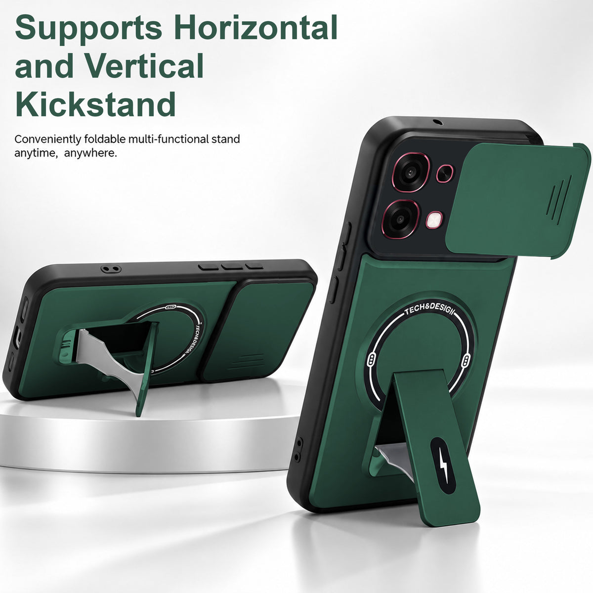 For Oppo F31 5G | Oppo F33 5G Back Case Cover Metallic (Hybrid Armor Kickstand | Sliding Shutter Camera Protection | MagSafe Compatible)