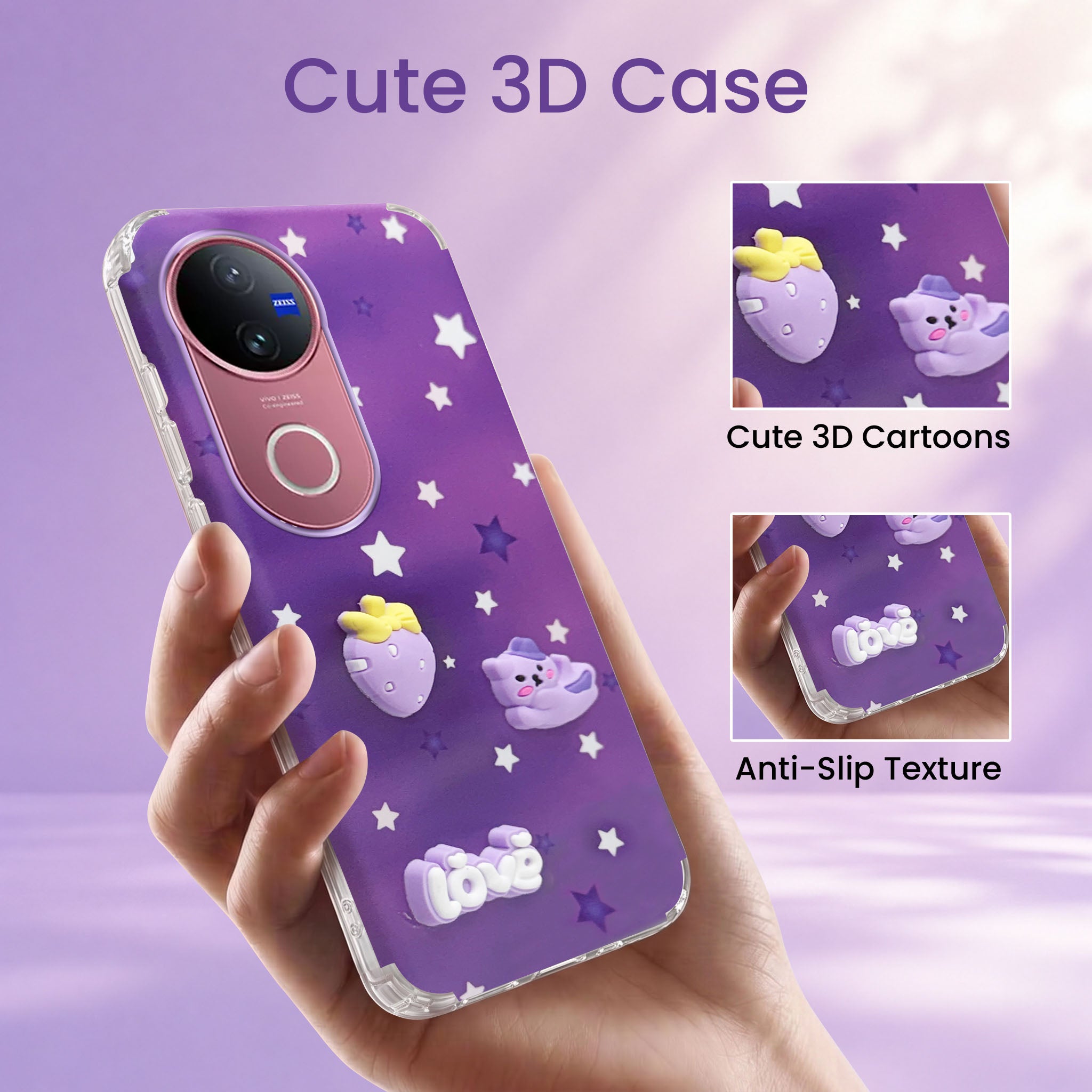 For Vivo V50 | Vivo V50e Back Cover Case (3D Cute Cartoons | Hard Back Side Soft | Matte Premium Finish | HD Printing)
