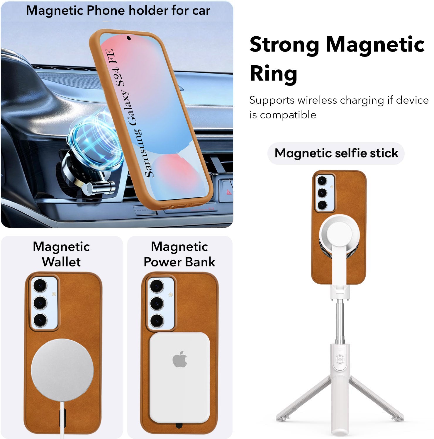 For Samsung Galaxy S24 FE Back Cover Case Leather Finish (MagSafe Compatible Wireless Charging | Soft Touch | Camera Bump Protection)