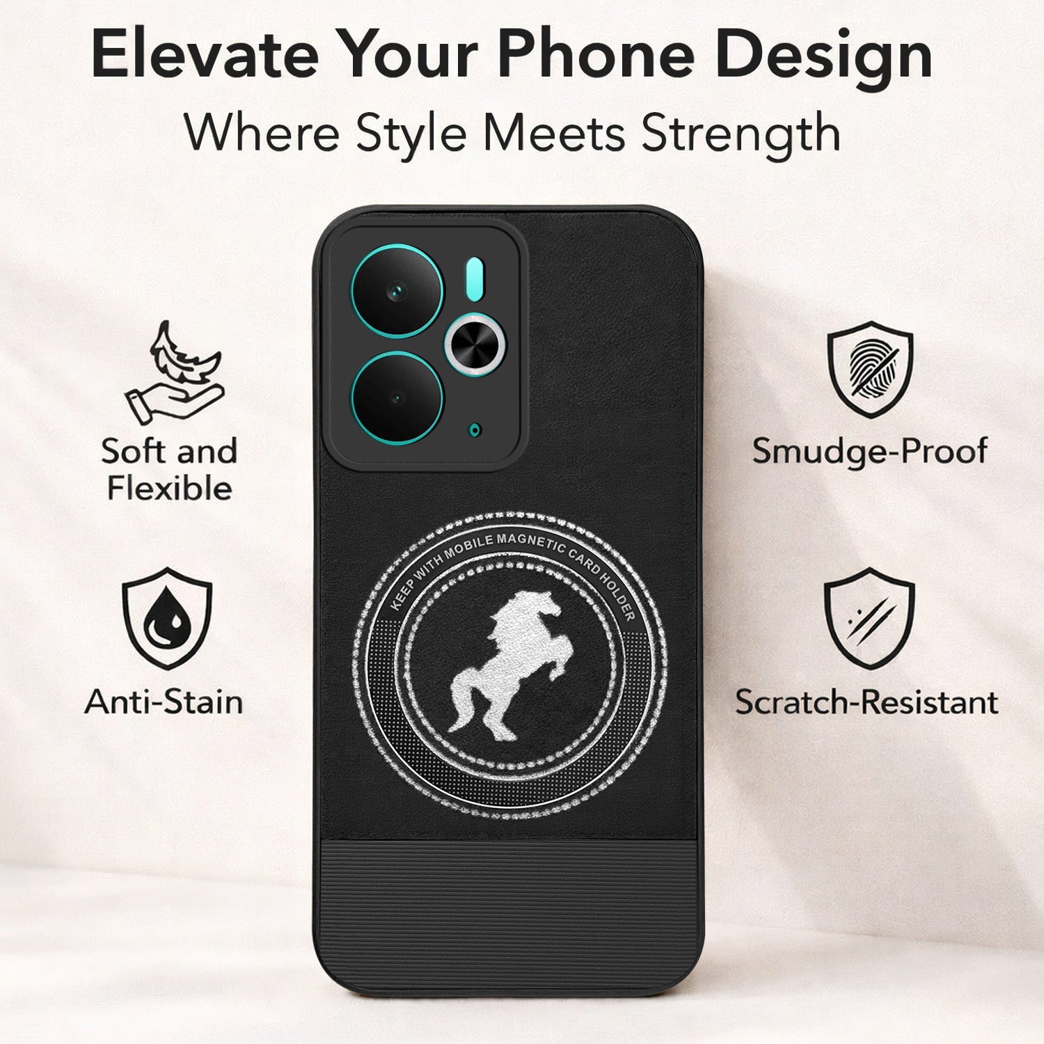For Realme 14T Back Cover Case PU Leather Finish (Professional Minimalist Texture | MagSafe Compatile | Camera Protection | Sleek Sober Formal)