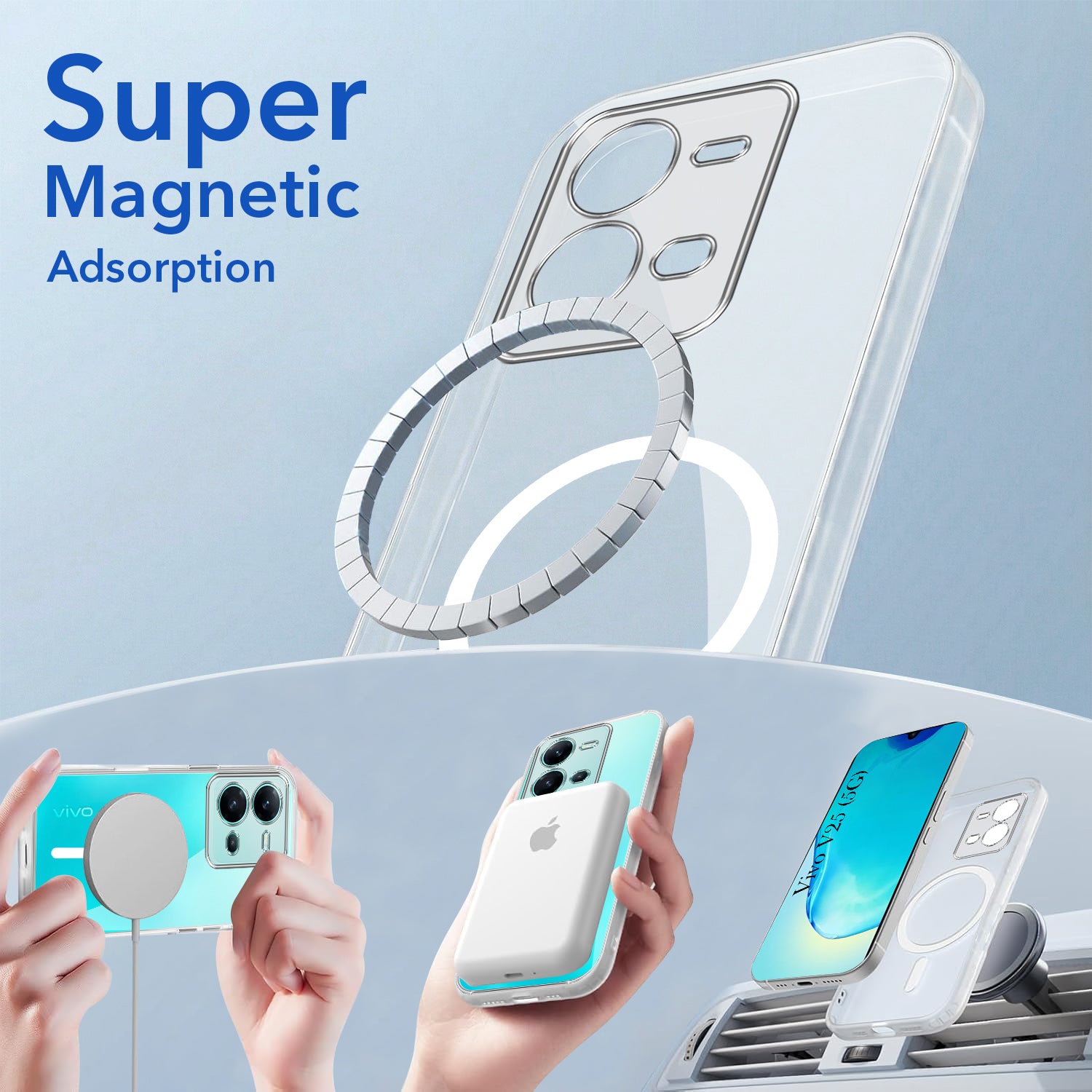 For Vivo V25 5G Back Cover Case Lifetime Anti-Yellow MagSafe Compatible Clear (Sleek Hard Crystal | Shockproof and Camera Protection)
