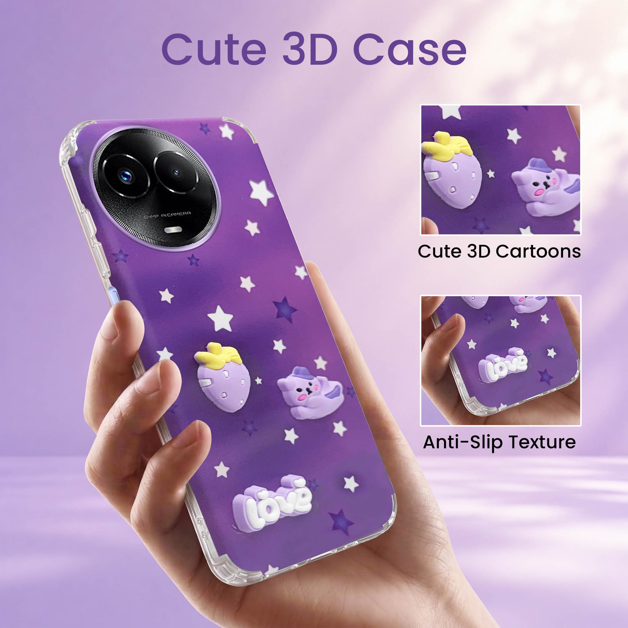 For Realme 11 5G | Realme 11x 5G Back Cover Case (3D Cute Cartoons | Hard Back Side Soft | Matte Premium Finish | HD Printing)