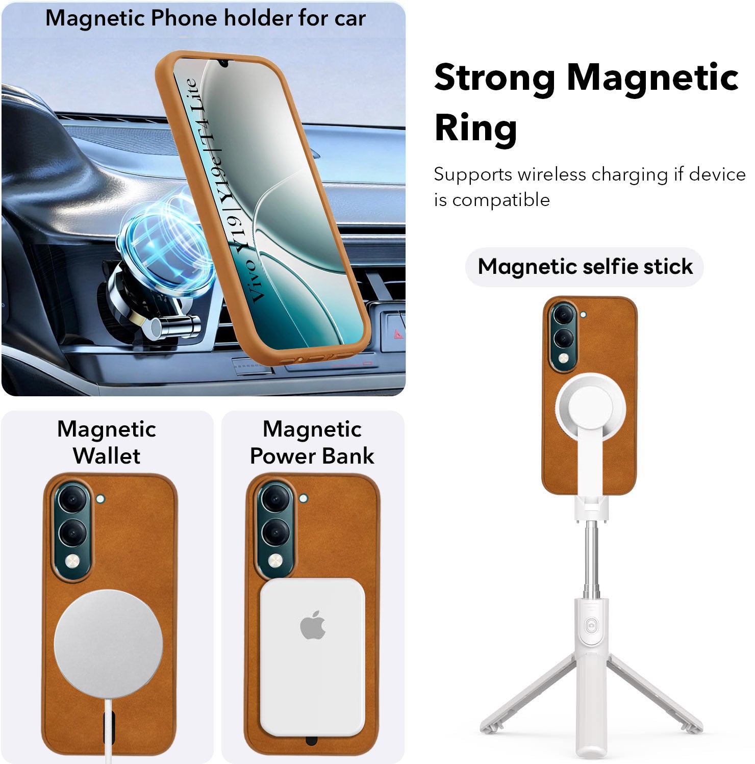 For Vivo Y19 | Vivo Y19e | Vivo T4 Lite Back Cover Case Leather Finish (MagSafe Compatible Wireless Charging | Soft Touch | Camera Bump Protection)
