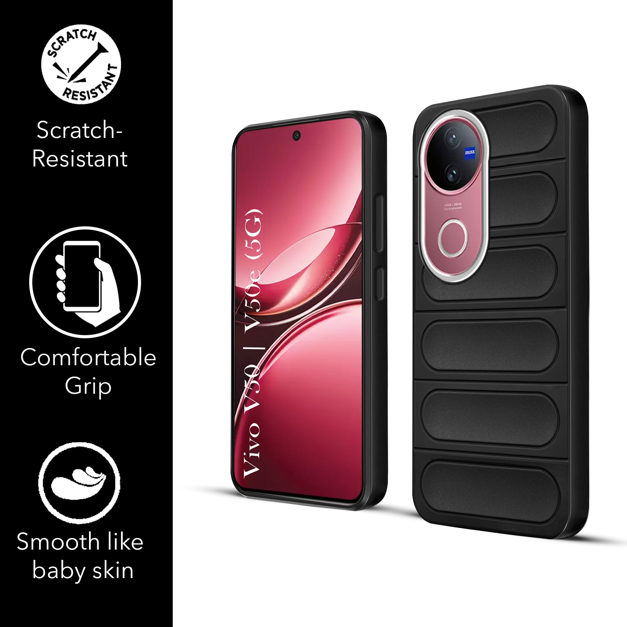 For Vivo V50 | Vivo V50e Back Cover Case (Matte Liquid Silicone| Camera Protection Ring | Professional Wave Design | Shockproof Anti Slip Grip )
